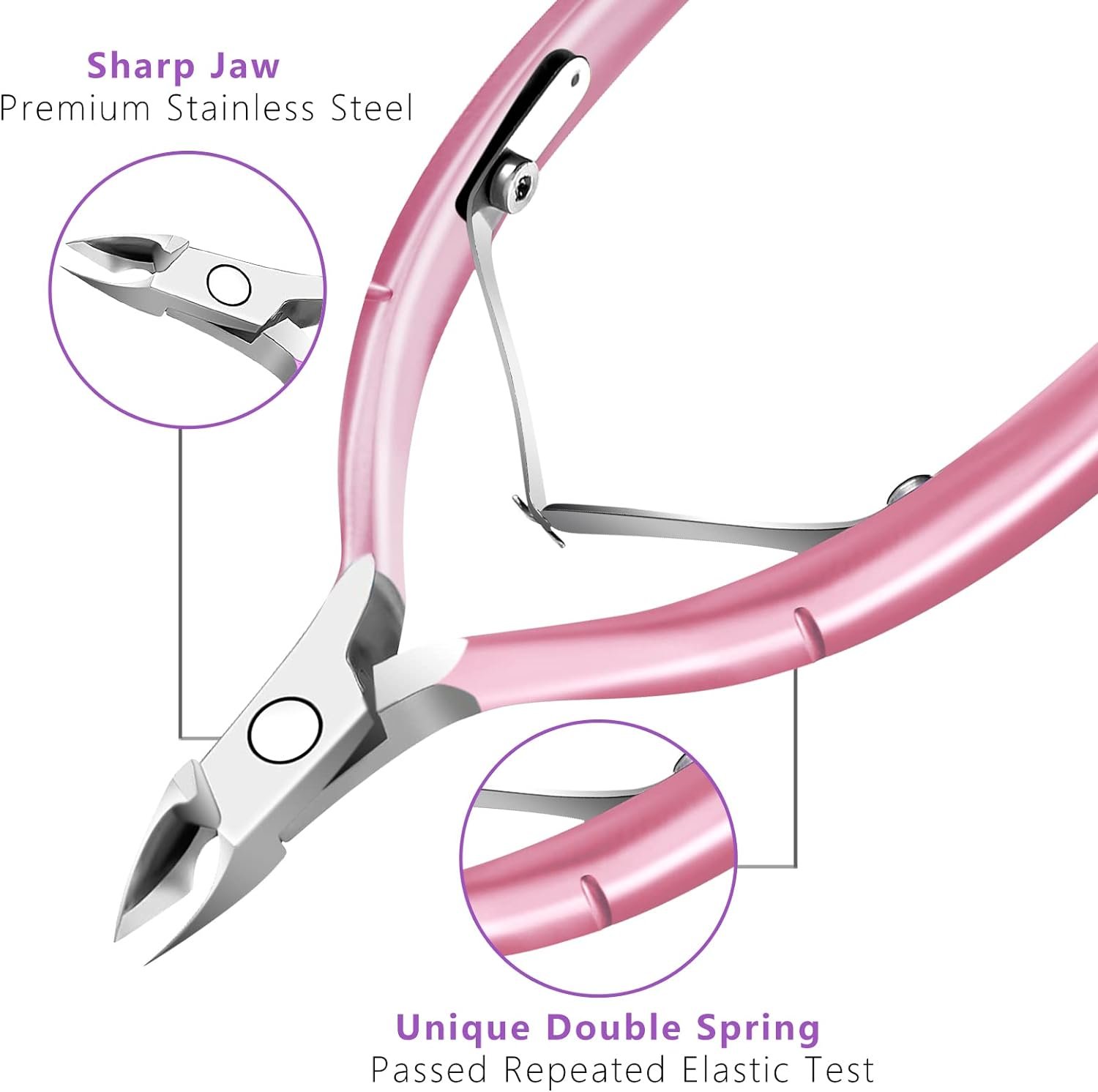 Cuticle Trimmer with Cuticle Pusher and Scissors, Cuticle Remover Professional Durable Pedicure Manicure Tools, Stainless Steel Cuticle Nipper Cutter Clipper for Fingernails and Toenails (Pink) - Image 7