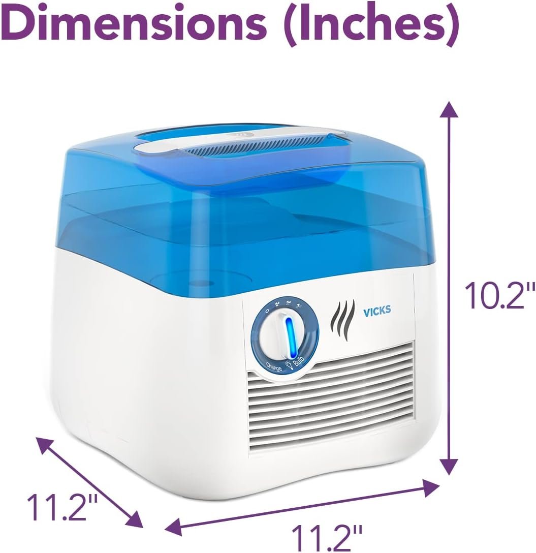Vicks Cool Mist Humidifier with UV light. Evaporative Humidifier auto-adjusts to room humidity without over humidification. For Kids Bedrooms, Baby Rooms, and More. Use with Vicks VapoPads. - Image 9