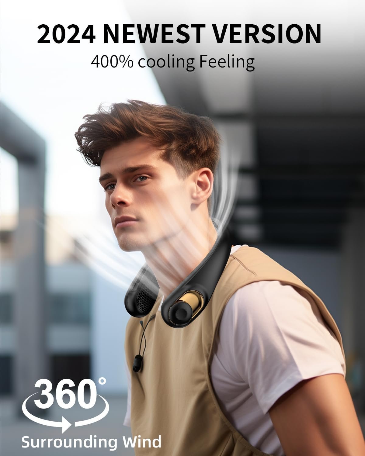 Neck Fan, Personal Fan with LED Indicator, USB-C Charging, Long-Lasting 5200mAh Battery, Hands Free Bladeless Fan with 3 Adjustable Speeds & Ultra-Quiet, Ideal for Home, Travel & Outdoor - Image 3