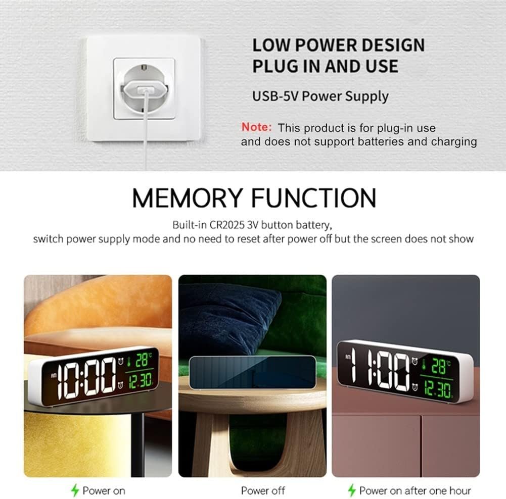 Digital Large Display Alarm Clock for Living Room Office Bedroom Decor LED Electronic Date Temp Display Wall Electric Clocks Automatic Brightness Dimmer Smart Cool Modern Desk Accessories Black - Image 7