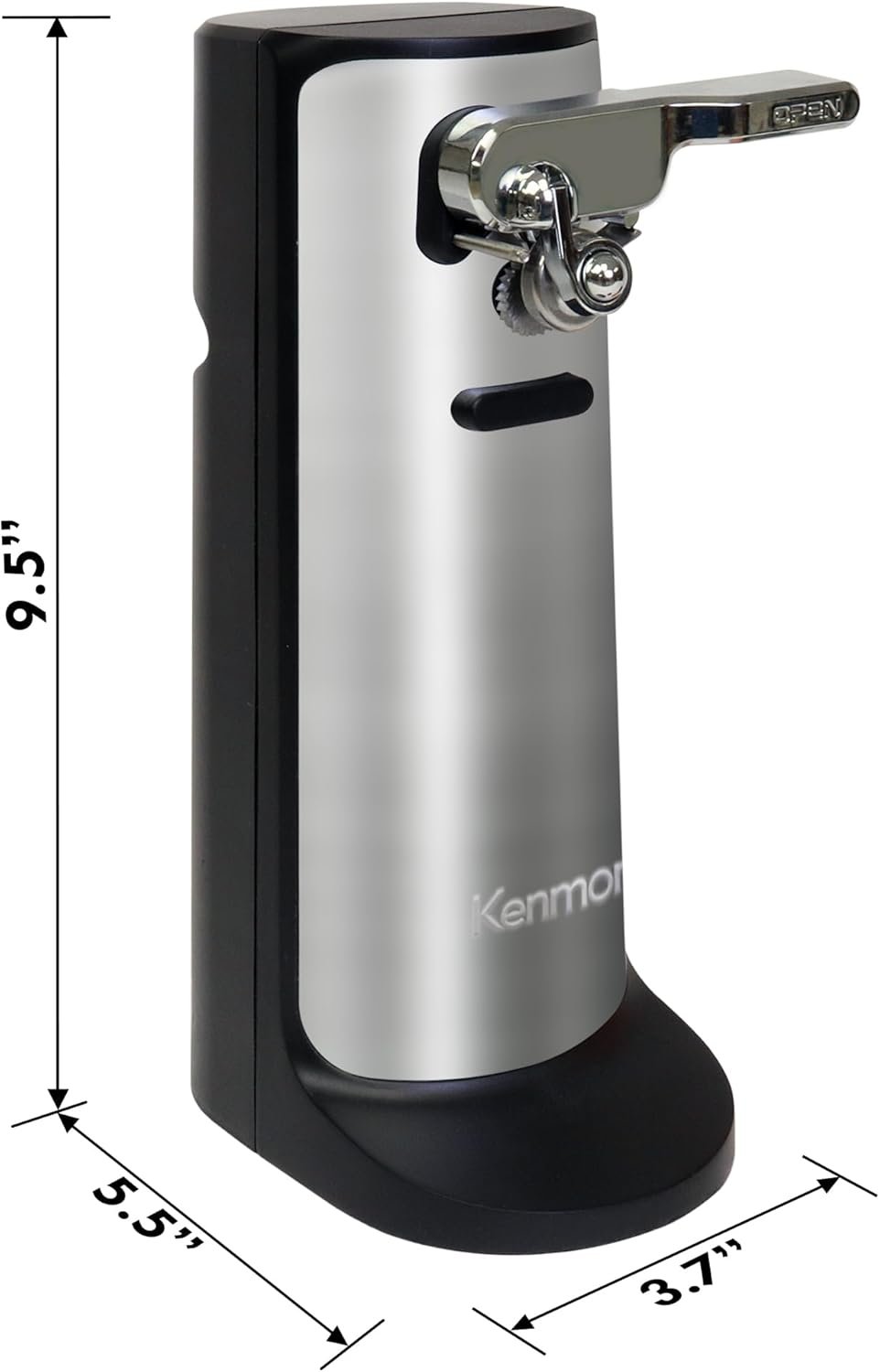 Kenmore 3-In-1 Automatic Electric Can Opener Built-In Knife Sharpener Bottle Opener Hands-Free One-Touch Operation Auto Shut-Off Cord Storage Black and Grey - Image 8