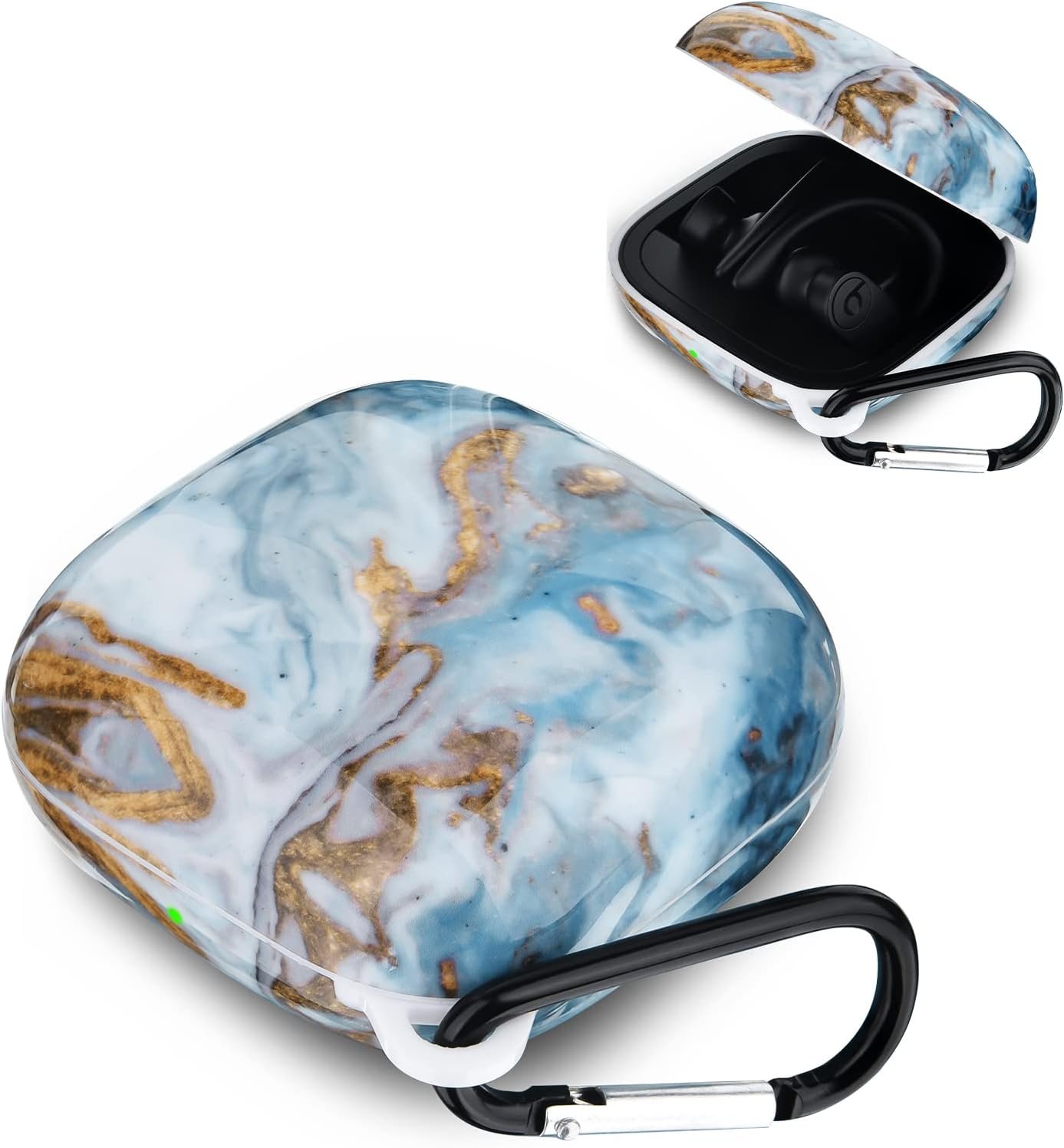 Case Compatible with Powerbeats Pro Case Cover, Upgraded Anti-Lost & Shockproof Protective Case with Carabiner for Beats Powerbeats Pro (Marble Blue) - Image 2