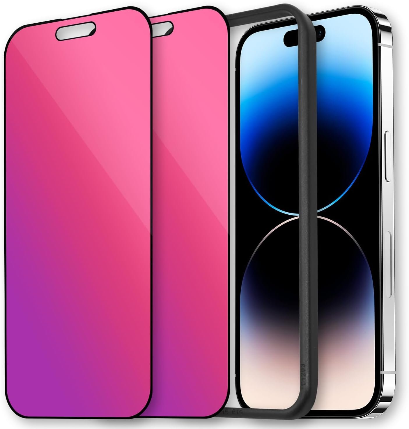 2 Pcs Dazzling Gradient Colorful Anti-Spy Tempered Glass Screen Protector Compatible with iPhone 15 pro max, Electroplated Anti-Blue Light, HD Anti-scratch Privacy Protection, 6.7 inch with Aid Frame - Image 2