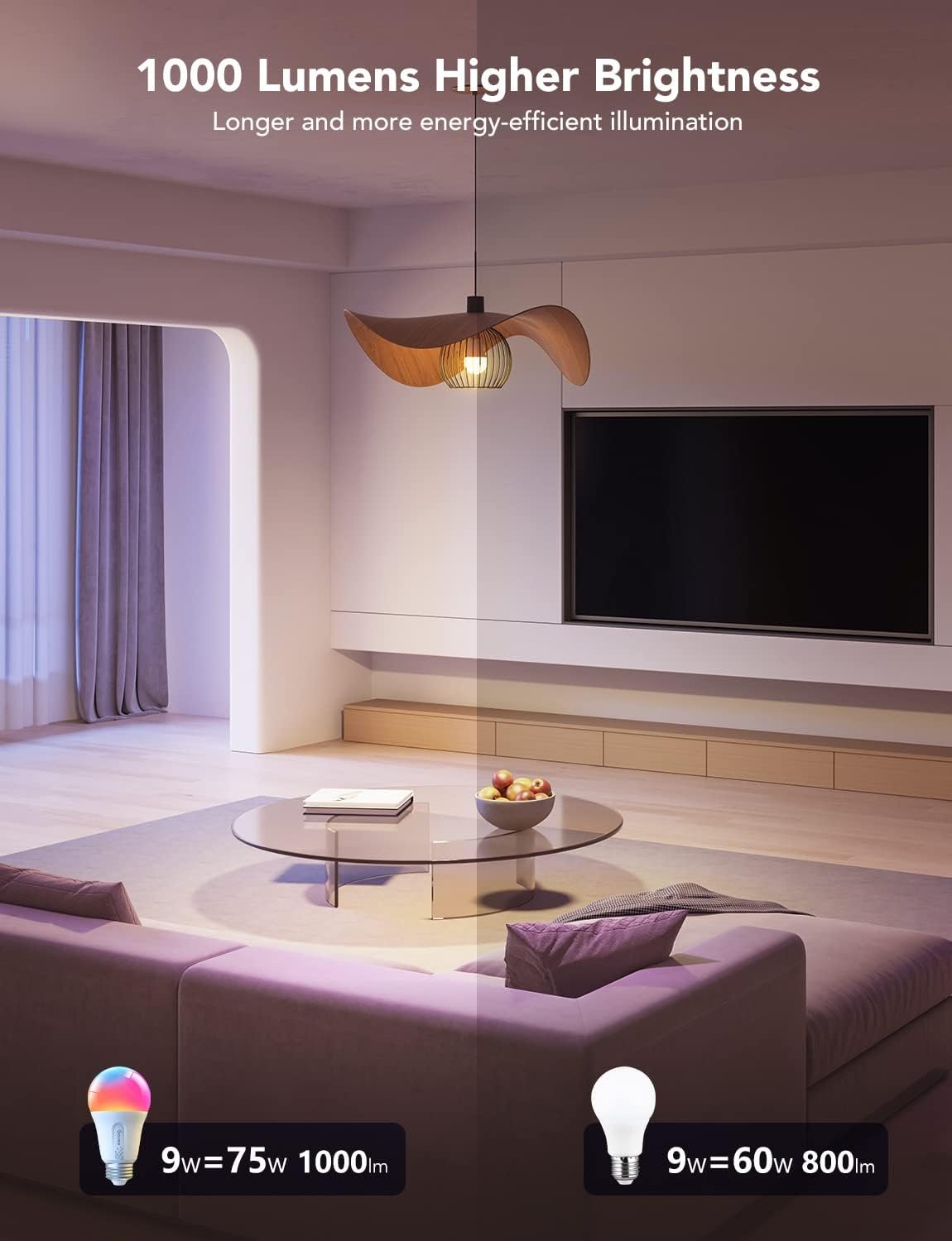 Govee LED Smart Light Bulbs, 1000LM Color Changing Light Bulb, Wi-Fi & Bluetooth Light Bulbs, Work with Alexa and Google Assistant, Dimmable RGBWW A19 75W Equivalent Smart Bulbs, 2 Pack - Image 3