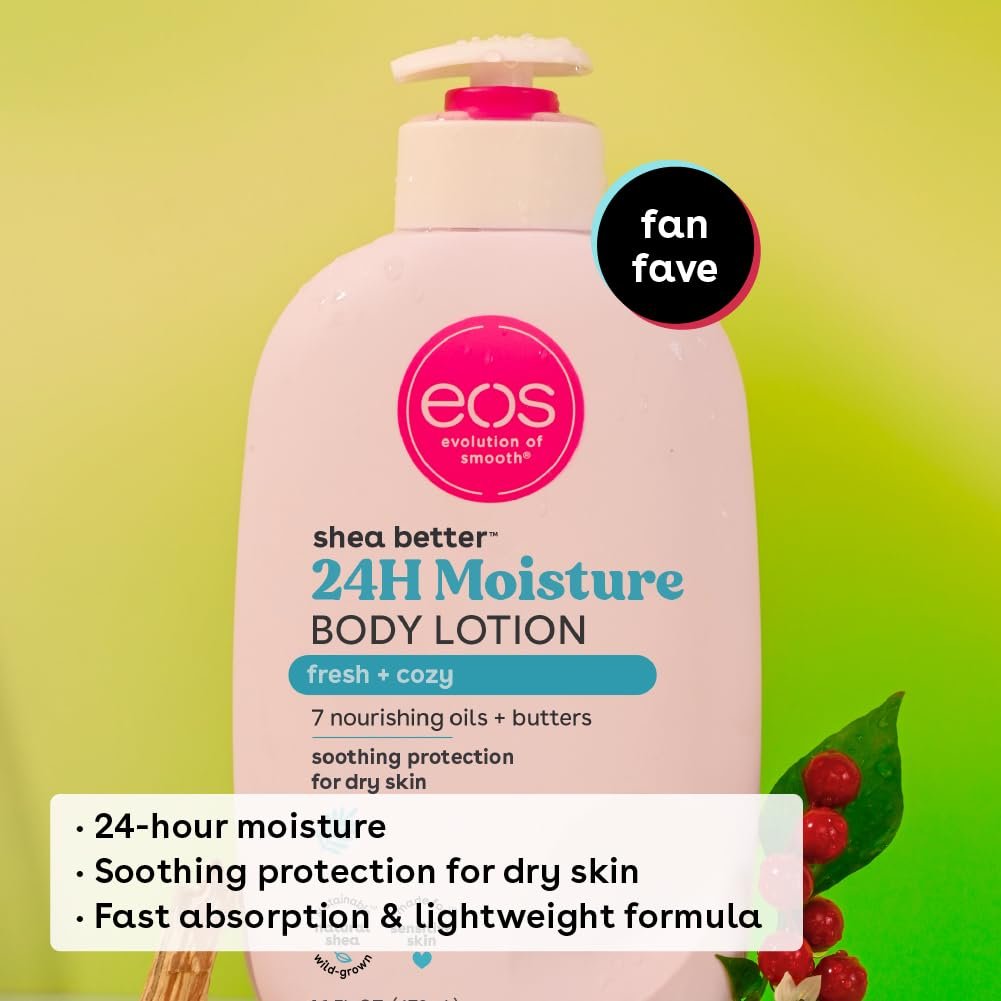 eos Shea Better Body Lotion- Fresh & Cozy, 24-Hour Moisture Skin Care, Lightweight & Non-Greasy, Made with Natural Shea, Vegan, 16 Fl Oz (Pack of 1) - Image 4