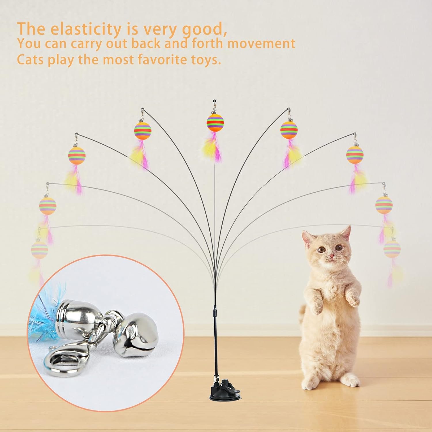 Cat Toy Wand Auto Interactive Toys for Indoor Cat 6 in 1 Hands-Free Natural Bird Feather Ball Toys, Suction Cup Pet Dancing Playing Toy - Image 5