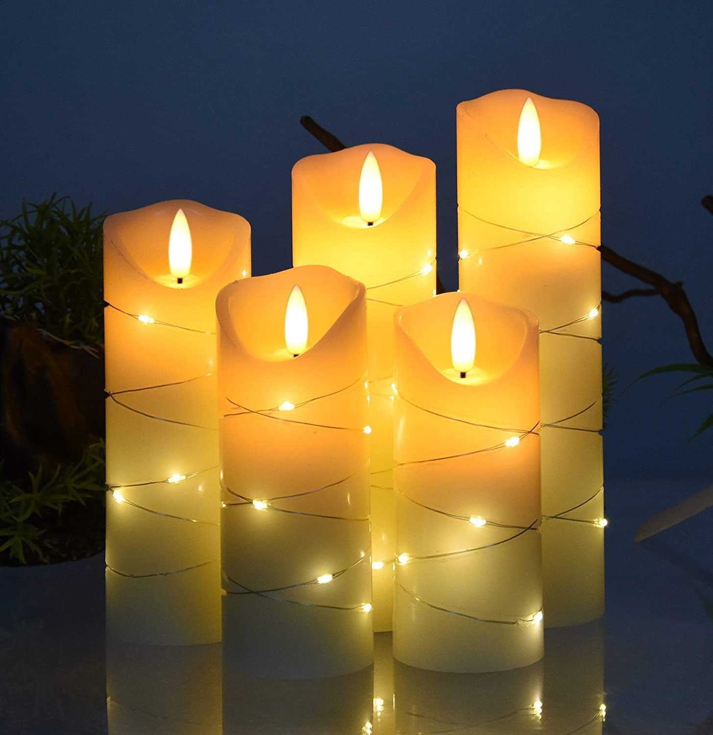 LED flameless Candle, with Embedded Starlight String,( danip)5-Piece LED Candle, with 10-Key Remote Control, 24-Hour Timer Function, Dancing Flame, Real Wax, Battery-Powered. (Ivory White) - Image 7