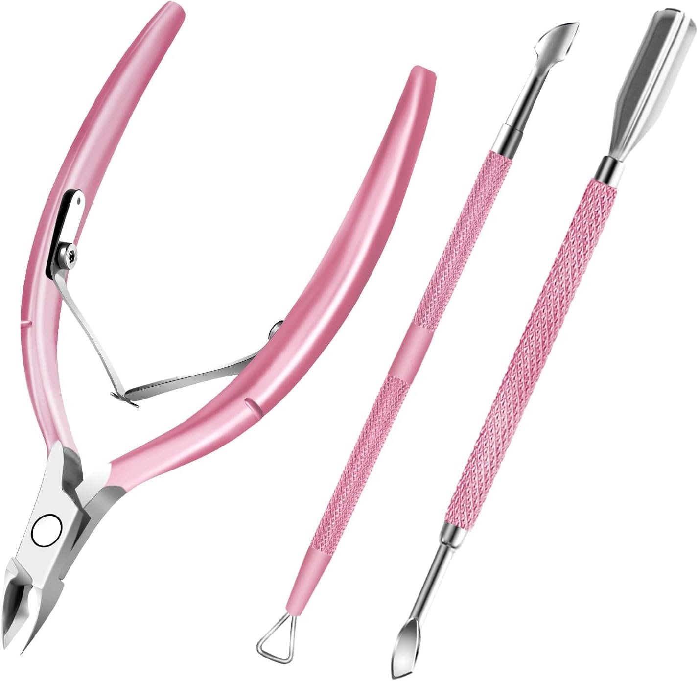 Cuticle Trimmer with Cuticle Pusher and Scissors, Cuticle Remover Professional Durable Pedicure Manicure Tools, Stainless Steel Cuticle Nipper Cutter Clipper for Fingernails and Toenails (Pink) - Image 2