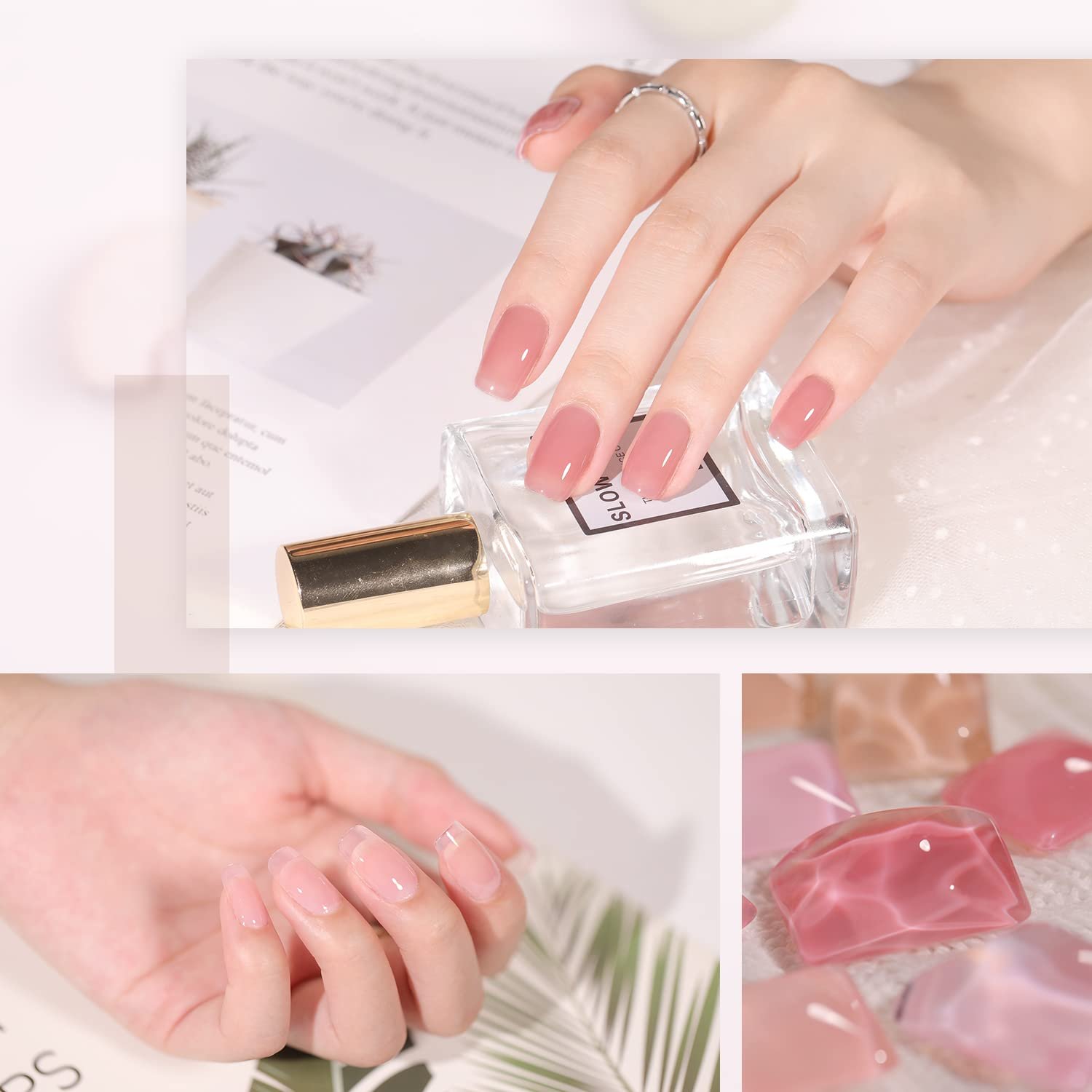 GAOY Jelly Nude Pink Gel Nail Polish Set of 6 Transparent Colors Sheer Gel Polish Kit - Image 4
