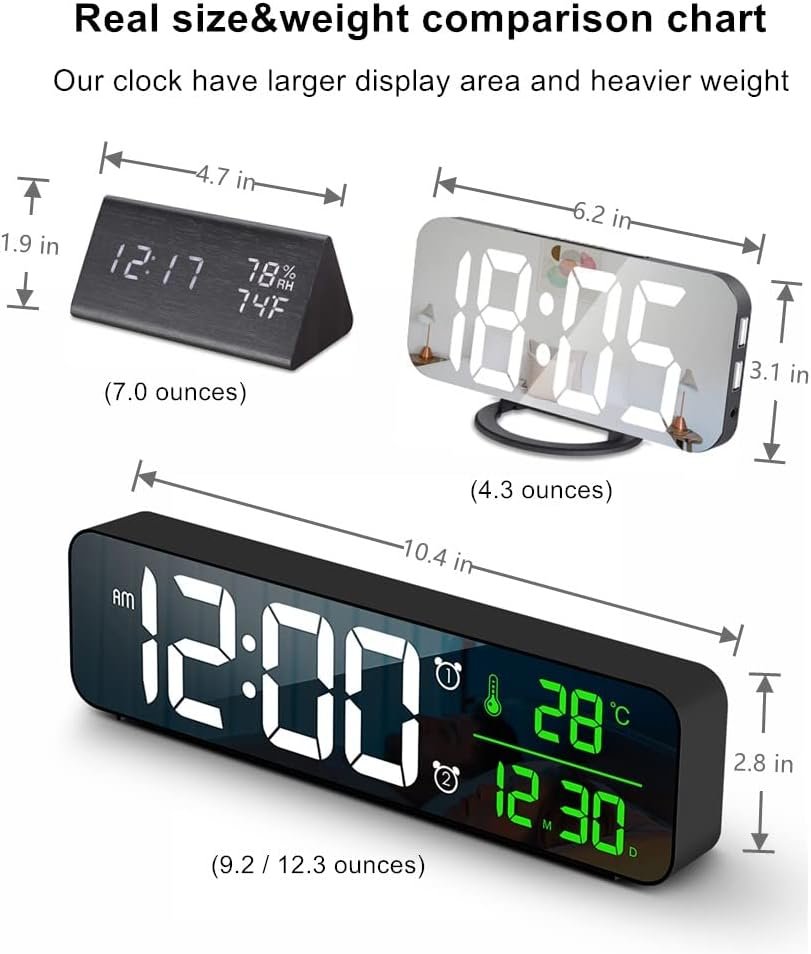 Digital Large Display Alarm Clock for Living Room Office Bedroom Decor LED Electronic Date Temp Display Wall Electric Clocks Automatic Brightness Dimmer Smart Cool Modern Desk Accessories Black - Image 6