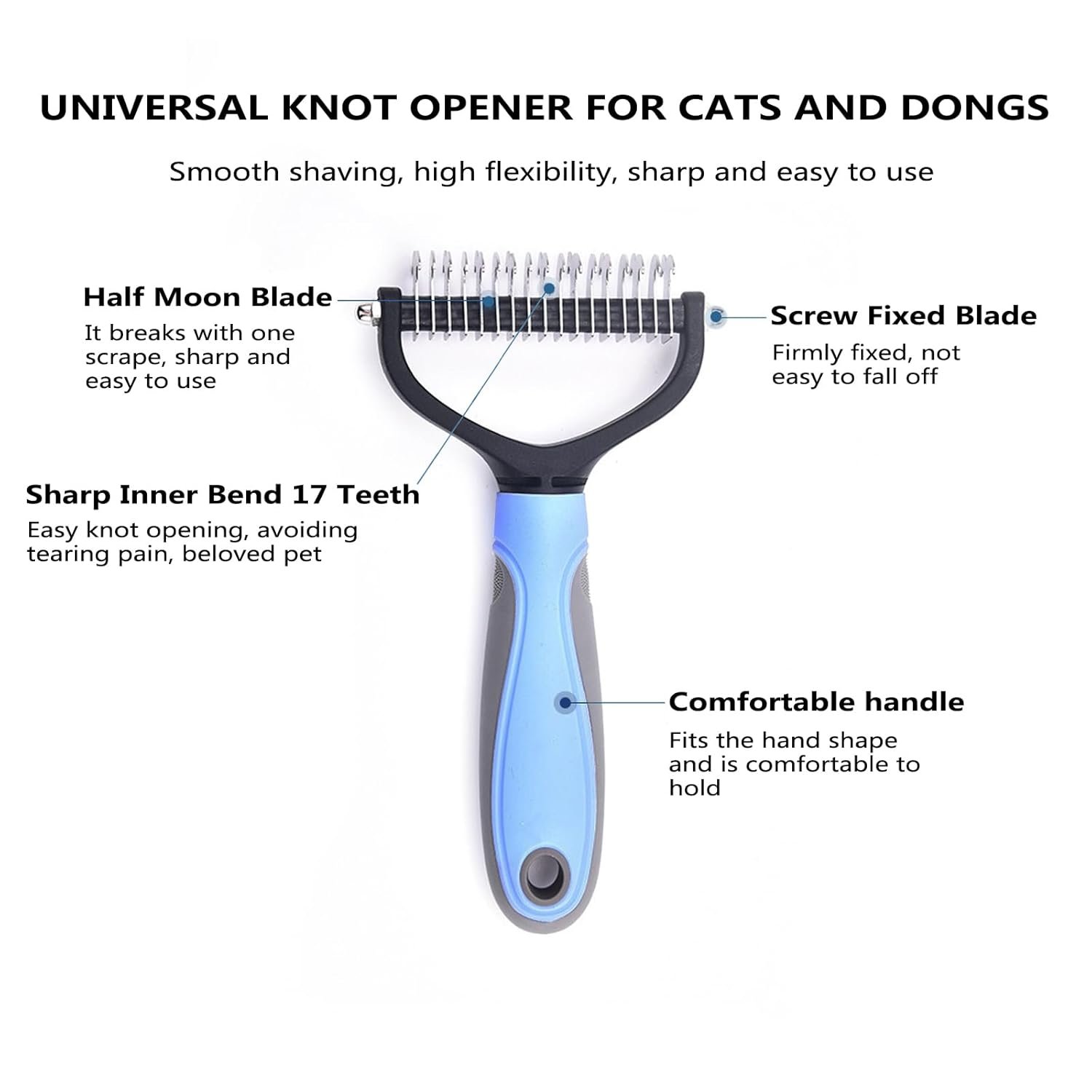 Pet Hair Removal Comb, Double-Sided Undercoat Rake for Dogs & Cats - Shedding Comb and Dematting Tool for Grooming, Deshedding Brush Dogs Shedding Tool for Long matted Haired Pets, Blue - Image 4
