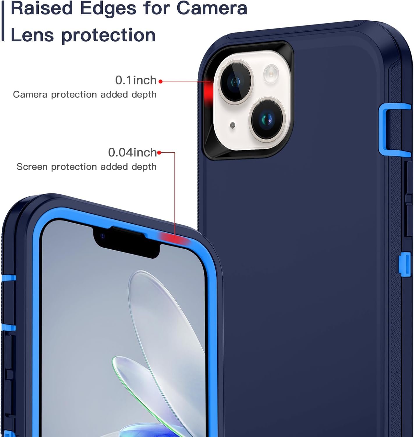 Hucasok Compatible with iPhone 13 Case Shockproof Rugged Full Body Protection Heavy Duty Dust/Drop Proof 3-Layer Cover Case for Apple iPhone 13 Case 6.1 inch 2021,Navy Blue/Blue - Image 3