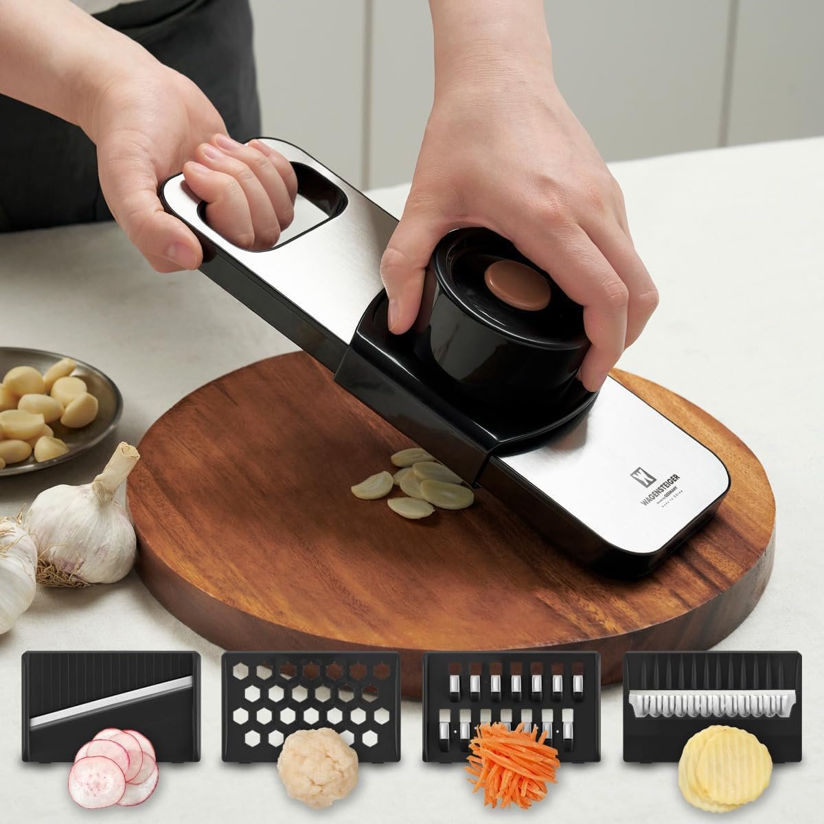 Adjustable Mandoline Food Slicer with 6 Blades Options & Spring-loaded Hand Protection Guard/Stainless Steel Frame, Handheld Vegetable Slicer, Potato Chips Slicer, Julienne Shredder, Built-in magnet - Image 3