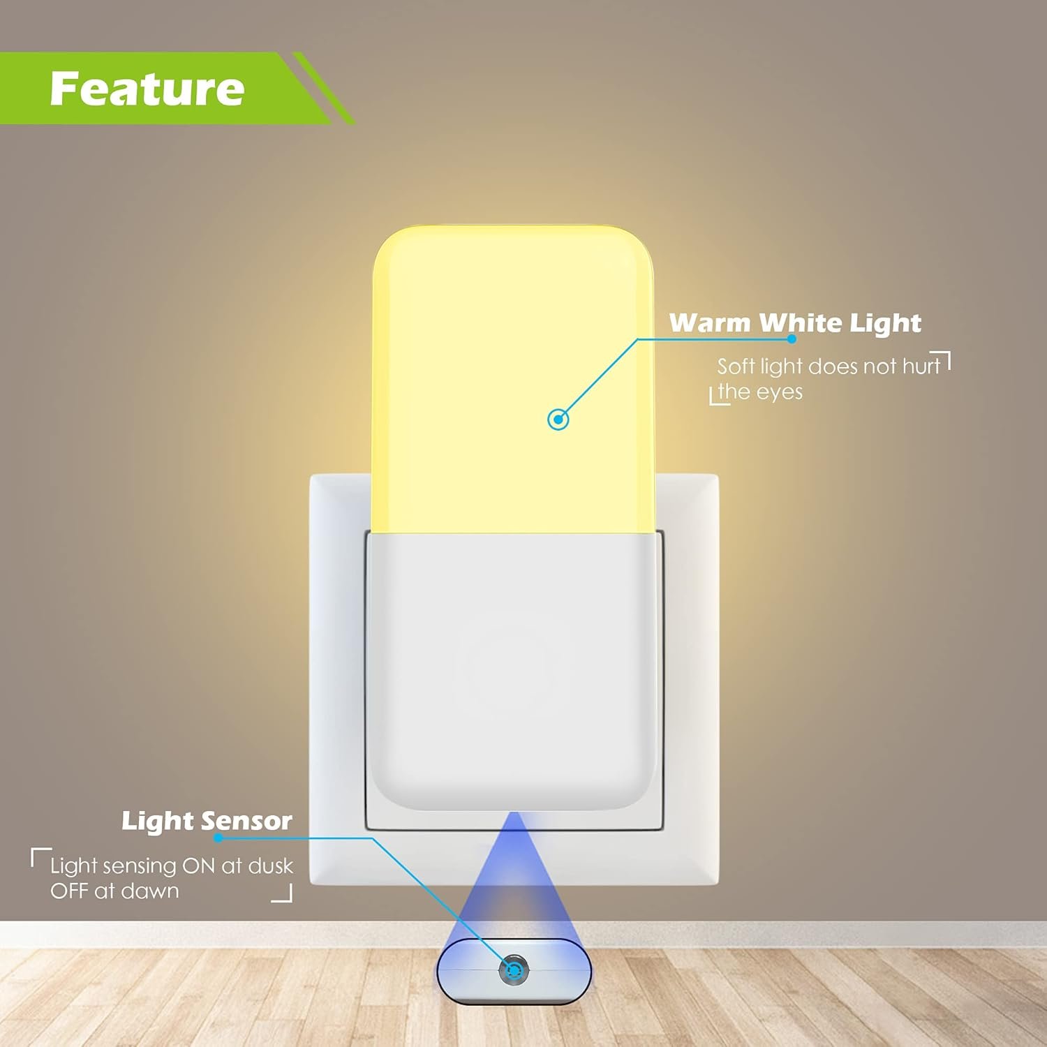 MAZ-TEK Plug in Night Light, Warm White LED Nightlights with Smart Dusk to Dawn Sensor for Kids, Nursery, Ideal for Bedroom, Bathroom,Hallway, Stairs, Kitchen, 4 Pack - Image 3
