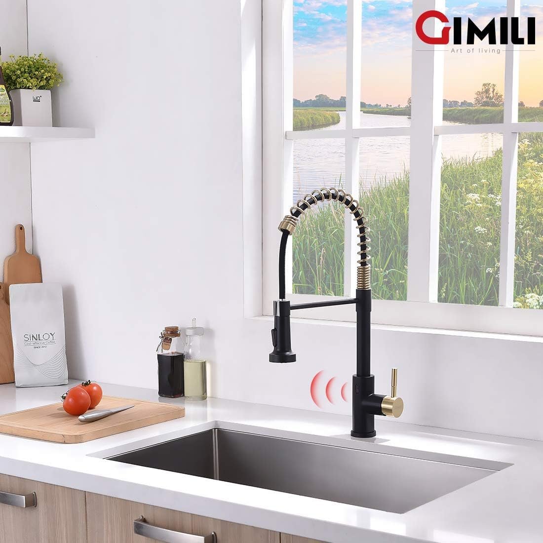 GIMILI Black and Gold Touchless Kitchen Faucet with Pull Down Sprayer, Motion Sensor Smart Hands-Free Activated Single Hole Spring Faucet for Kitchen Sink, Matte Black&Brushed Gold - Image 7