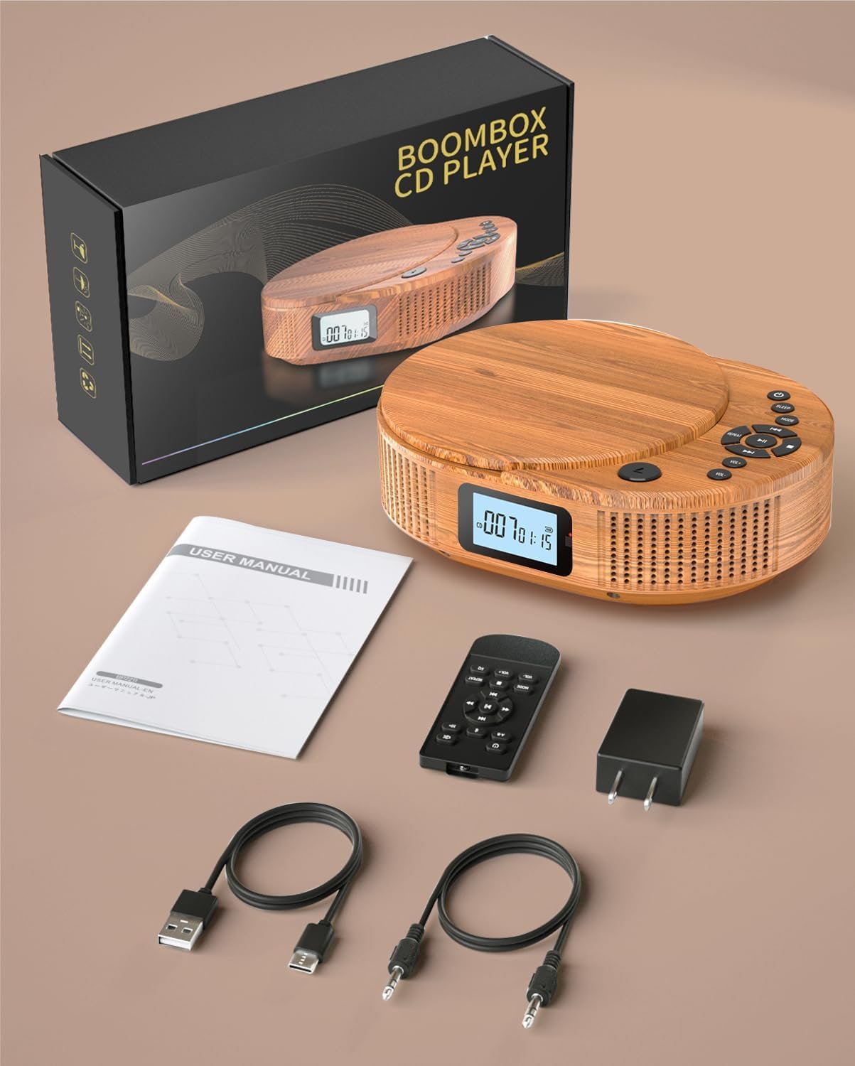 CD Player Portable, FELEMAN Upgraded Portable CD Player & Bluetooth Speaker 2 in 1 Combo, Rechargeable Boombox CD Player for Car/Home with Remote Control, FM Radio, Support AUX/USB, Headphone Jack - Image 9