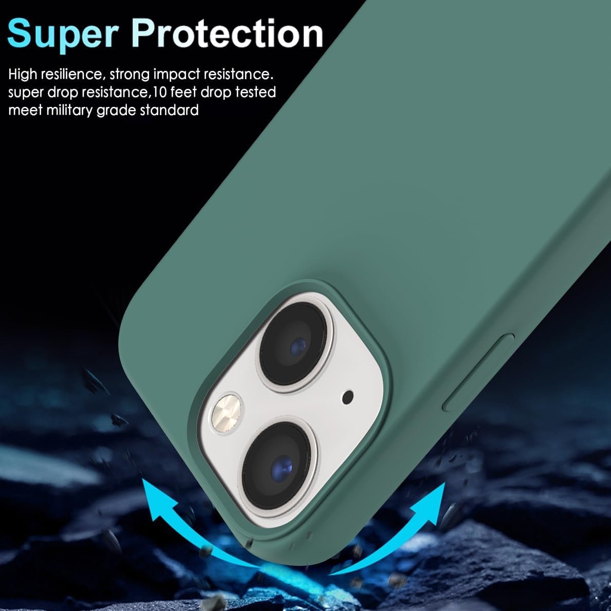 YATWIN [5 in 1 Designed for iPhone 13 Case with 2X Screen Protector + 2X Camera Lens Protector, Liquid Silicone Slim Soft Rubber Shockproof Phone Case Cover for iPhone 13 (6.1") - Pine Green - Image 4