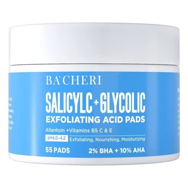 10% Glycolic Acid + 2% Salicylic Acid Peel Pads - BACHERI Resurfacing Pads For Face with Vitamins B5, C & E, Allantoin - Exfoliating Facial Peel for Dark Spots, Blackhead, Acne 55 Pads - Image 2