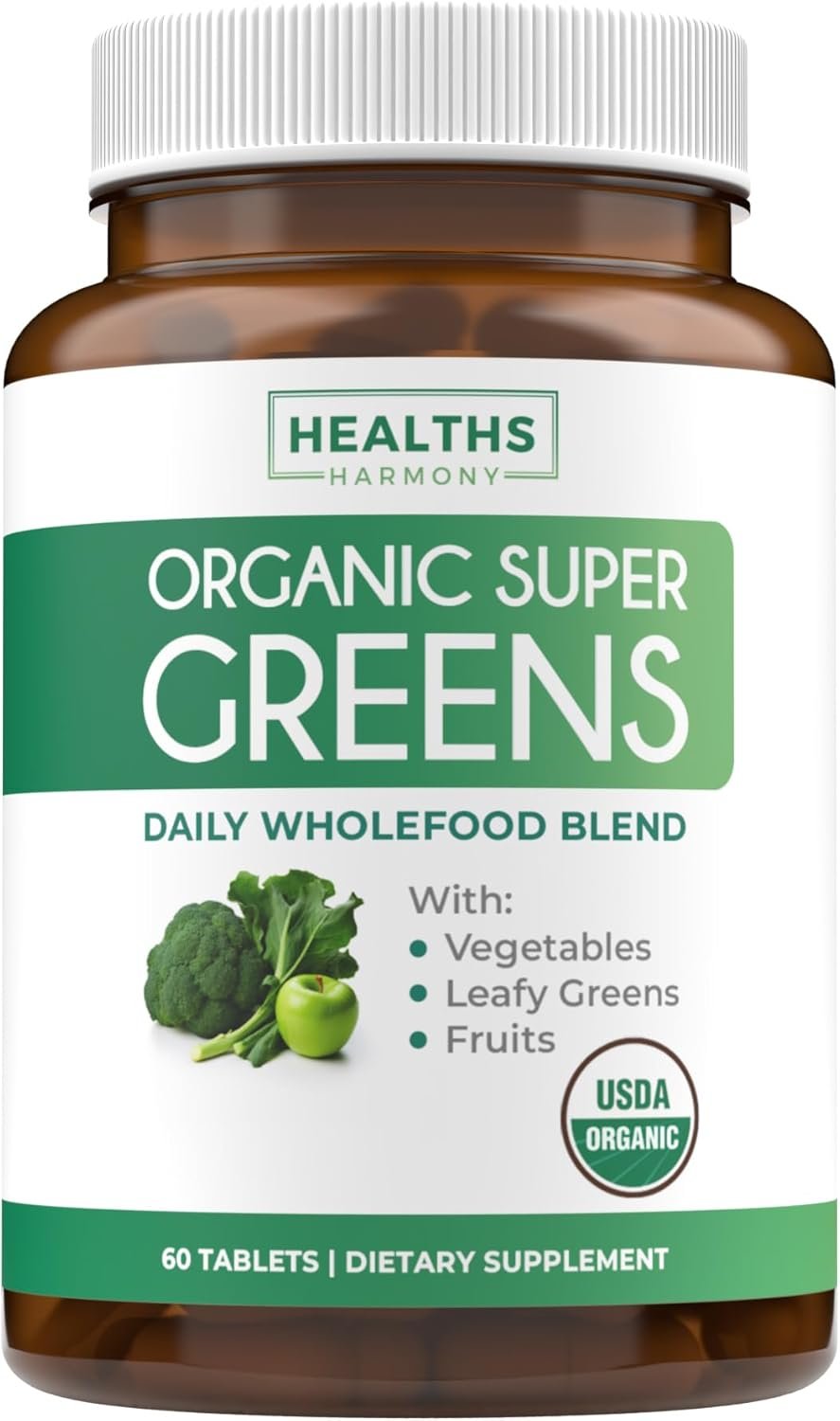 USDA Organic Greens Powder (60 Tablets) Convenient Pills - Complete Superfood Supplement with 28 Fruits & Vegetables - Super Antioxidants, Energy, Gut Health, and Immune Support (No Capsules) - Image 2