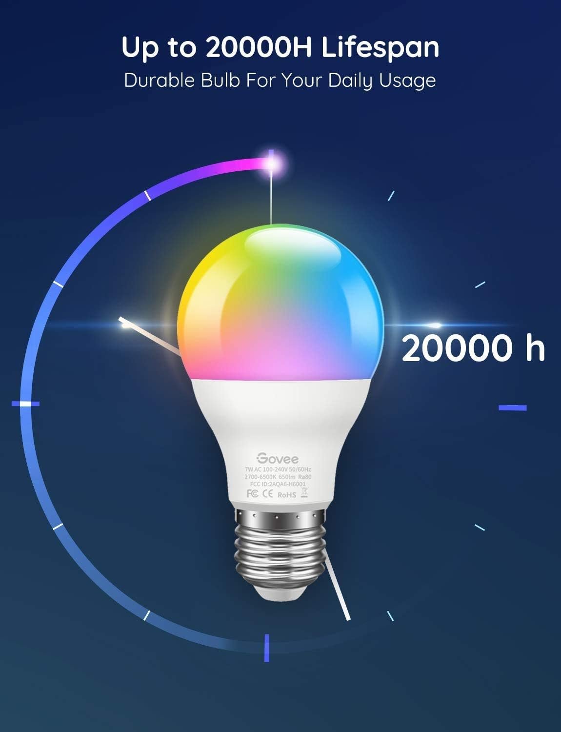 Govee LED Light Bulb Dimmable, Music Sync Color Changing, A19 7W 60W Equivalent, No Hub Required Multicolor Bluetooth Light Bulbs with App Control for Party Home (Don't Support WiFi/Alexa) - Image 3