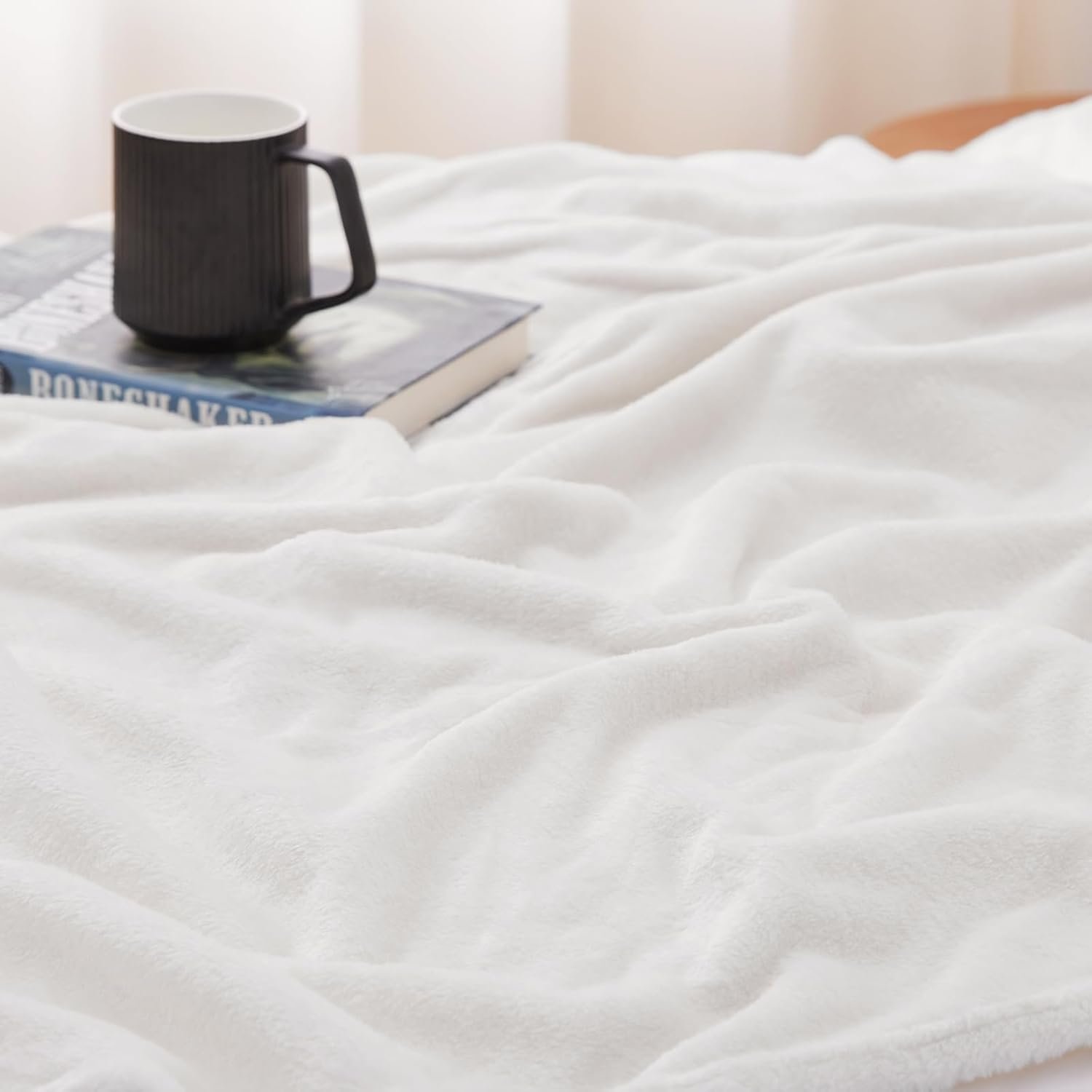 CozyLux Fleece Bed Blankets Queen Size White - 300GSM Soft Lightweight Cozy Plush Fuzzy Microfiber Flannel Blanket for Travel Camping Chair and Sofa, 90x90 inches - Image 4