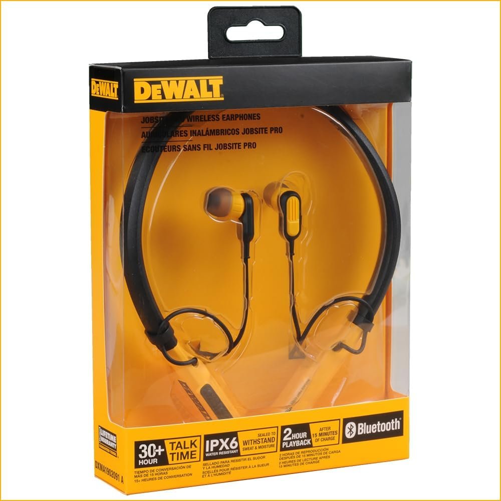 DEWALT Wireless Bluetooth Neckband Headphones — Neckband Earphones with 30H Runtime — Secure Magnetic Earbuds — Noise-Isolating Wireless Earbuds — Jobsite Pro Built-in Mic for Crystal-Clear Calls - Image 9