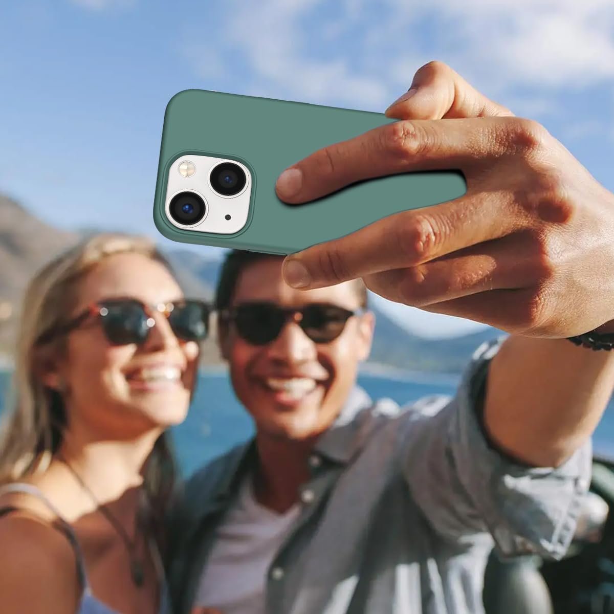 YATWIN [5 in 1 Designed for iPhone 13 Case with 2X Screen Protector + 2X Camera Lens Protector, Liquid Silicone Slim Soft Rubber Shockproof Phone Case Cover for iPhone 13 (6.1") - Pine Green - Image 8