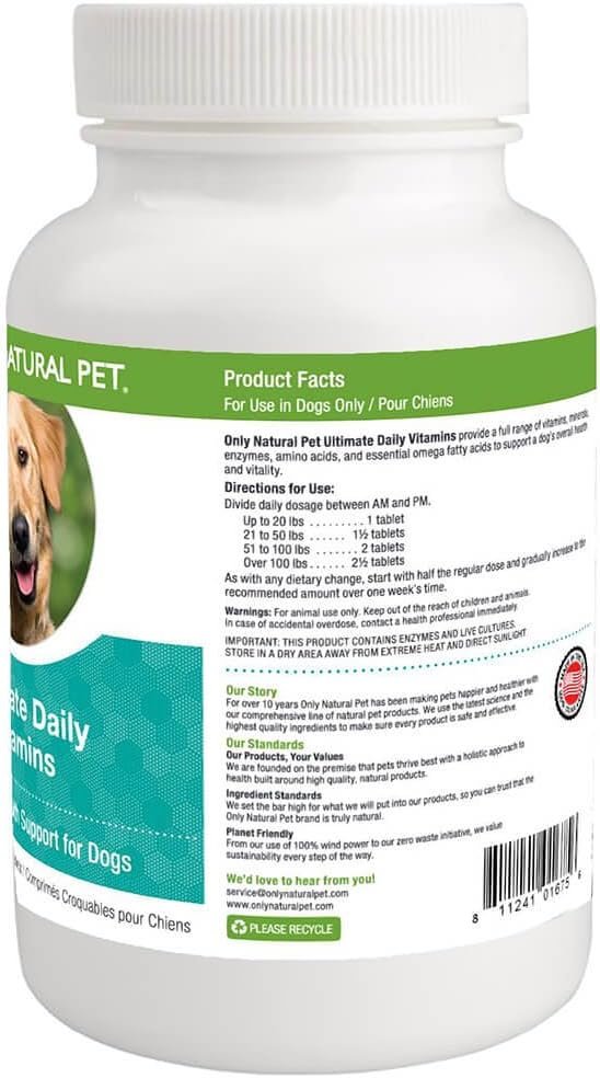 Only Natural Pet Ultimate Daily Vitamins - Complete Multivitamin Supplement for Dogs Balanced Health & Vitality - Senior Small & Large Canine Food Immune Digestive Support -180 Soft Chews Tablets - Image 6