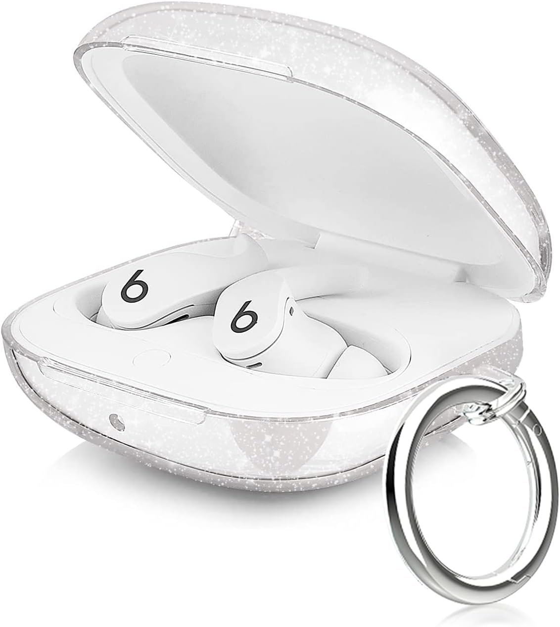 for Beats Fit Pro Case Clear Glitter,Sparkly Bling Clear Case for Apple Beats Fit Pro Case Cover 2021,Shockproof Full Protective Soft TPU Case for Beats Fit Pro with Carabiner Women-Glitter - Image 2