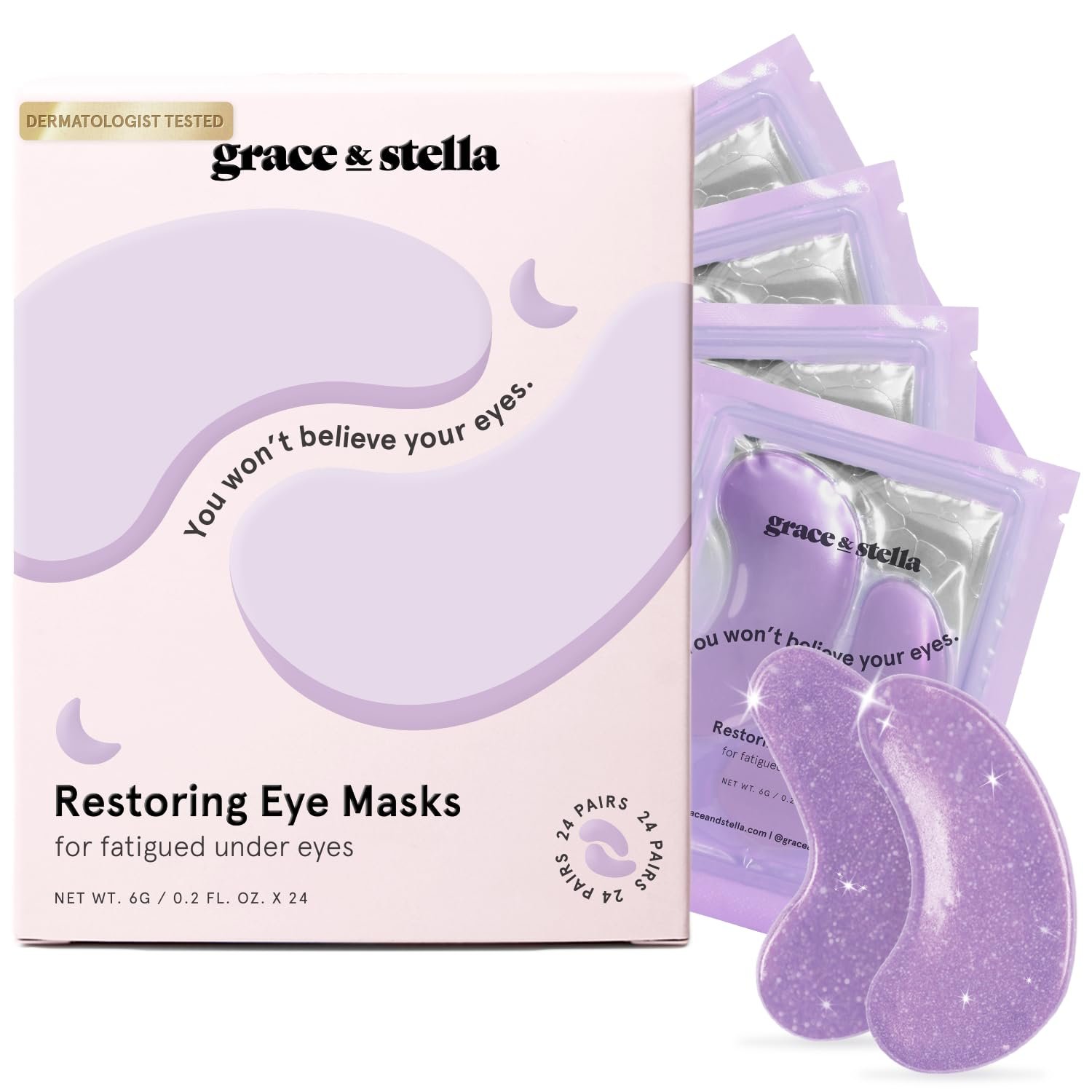 grace & stella Under Eye Masks for Dark Circles (Purple, 24 Pairs) - Gel Eye Mask with Retinol - Restoring Under Eye Patches for Puffy Eyes and Dark Circles - Vegan Cruelty-Free Eye Mask Skincare - Image 2