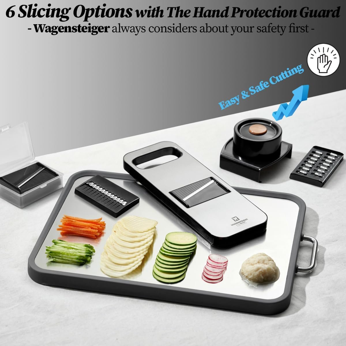 Adjustable Mandoline Food Slicer with 6 Blades Options & Spring-loaded Hand Protection Guard/Stainless Steel Frame, Handheld Vegetable Slicer, Potato Chips Slicer, Julienne Shredder, Built-in magnet - Image 6