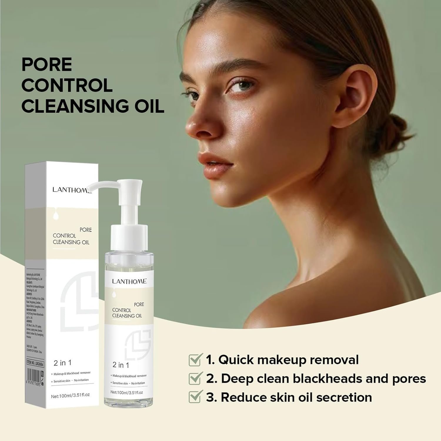 Deep Cleansing Facial Oil, Makeup Remover for Blackhead and Pores, Oil Control Melts Makeup Face Cleanser, Light & Non-Greasy, Soothes & Nourishes Skin 3.5 fl. oz - Image 3