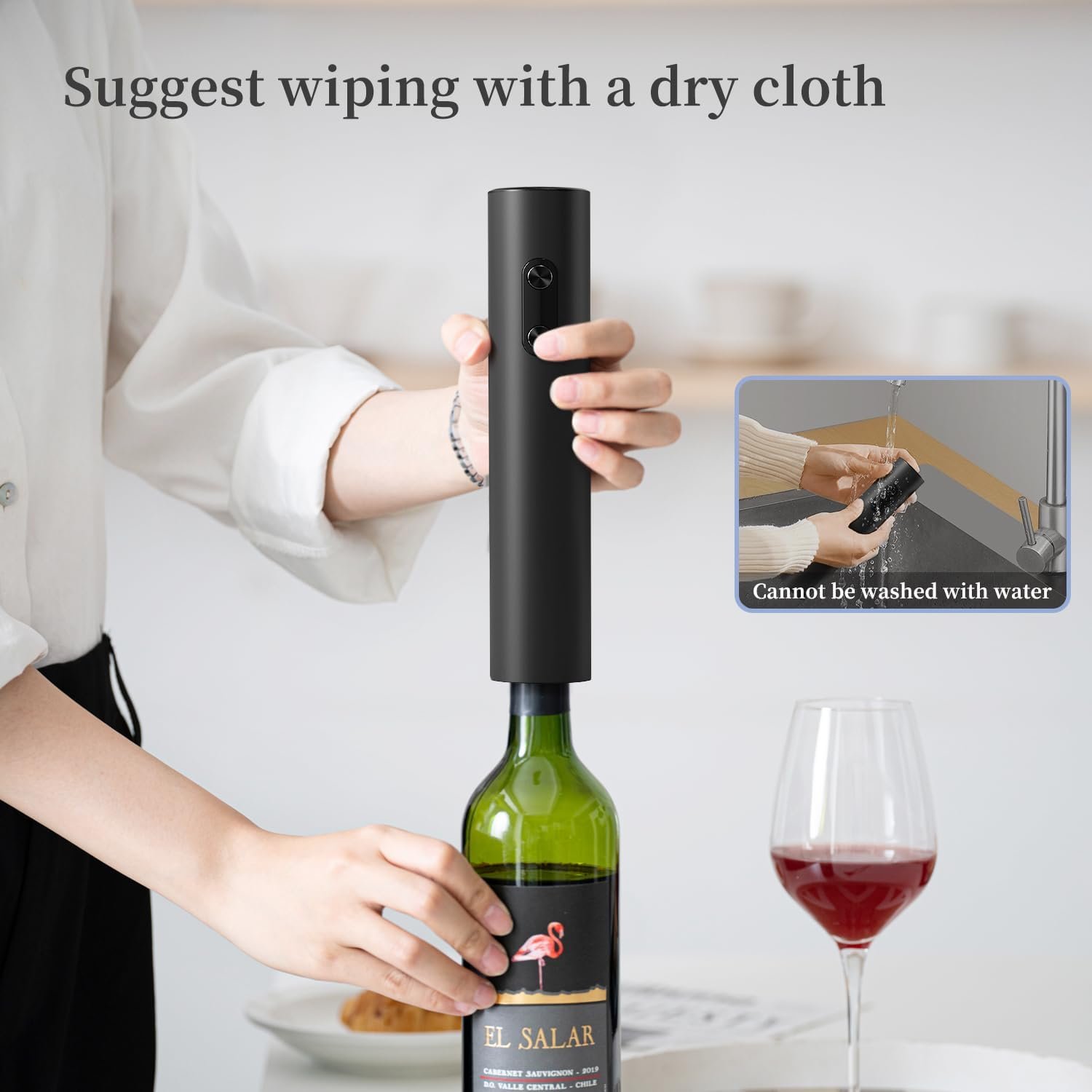 Electric Wine Opener Set, Battery Operated Wine Bottle Opener with Storage Base, Wine Corkscrew Remover, Automatic Wine Opener Accessories for Home Bars(Black, 4 x AA Batteries Not Included) - Image 7
