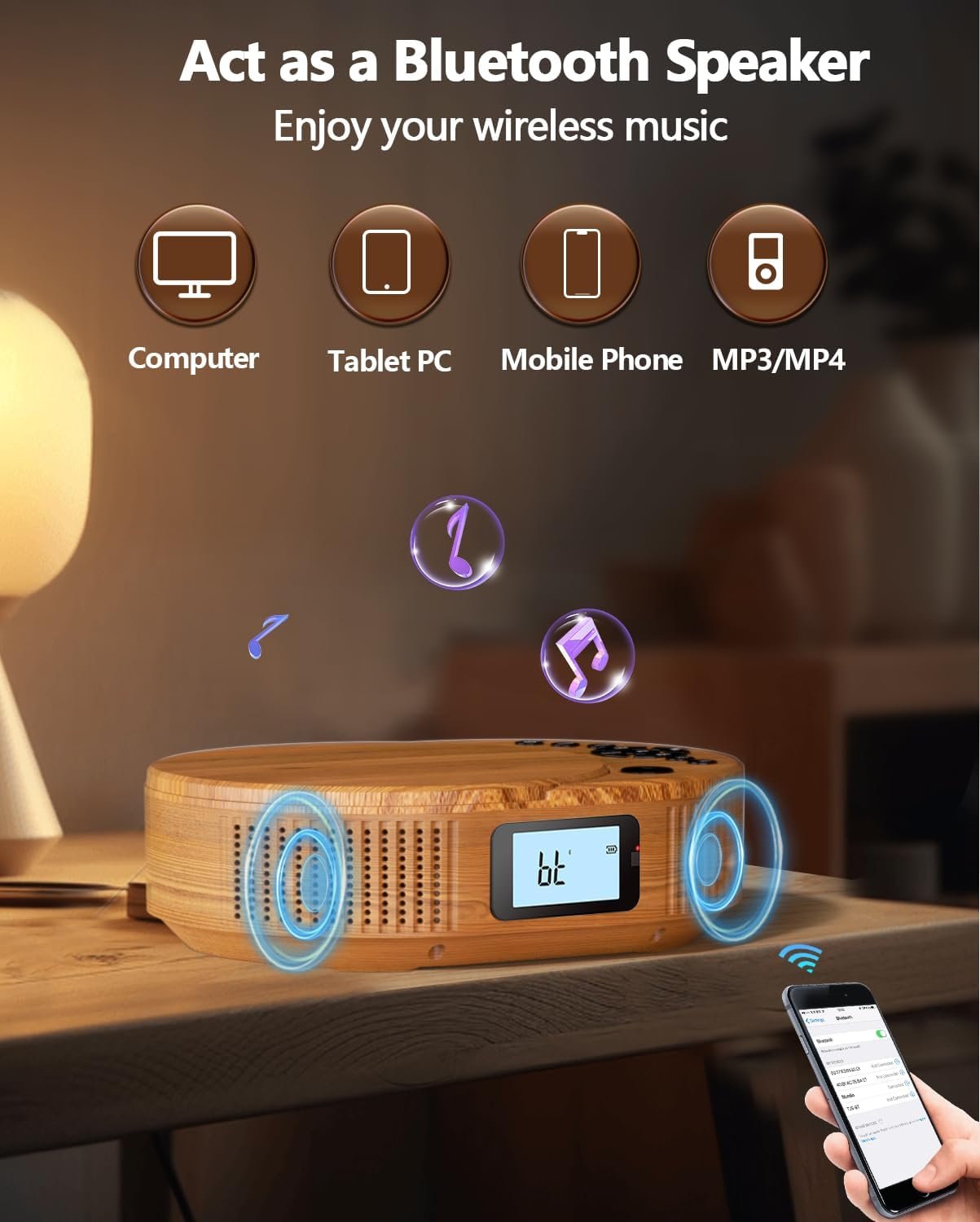 CD Player Portable, FELEMAN Upgraded Portable CD Player & Bluetooth Speaker 2 in 1 Combo, Rechargeable Boombox CD Player for Car/Home with Remote Control, FM Radio, Support AUX/USB, Headphone Jack - Image 6