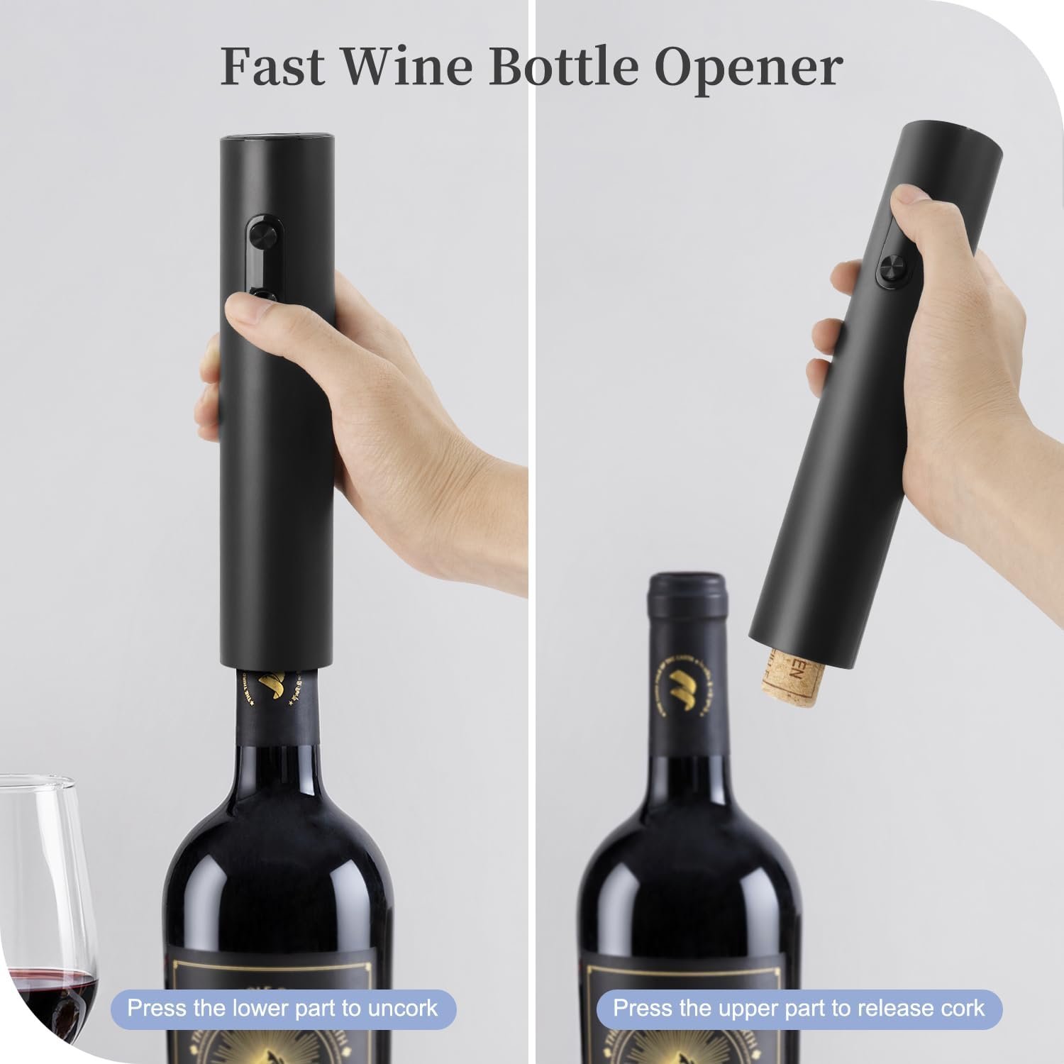 Electric Wine Opener Set, Battery Operated Wine Bottle Opener with Storage Base, Wine Corkscrew Remover, Automatic Wine Opener Accessories for Home Bars(Black, 4 x AA Batteries Not Included) - Image 3