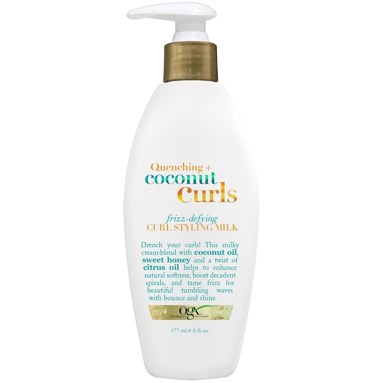 OGX Quenching + Coconut Curls Frizz-Defying Styling Milk, Nourishing Leave-In Hair Treatment with Coconut, Citrus Oil & Honey, Paraben-Free and Sulfated-Surfactants Free, 6 fl oz - Image 2