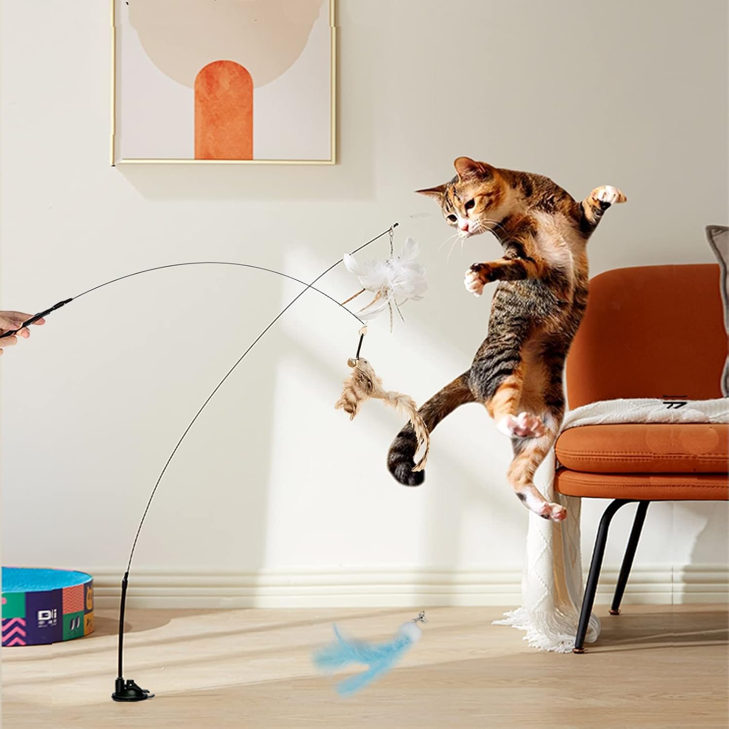 Cat Toy Wand Auto Interactive Toys for Indoor Cat 6 in 1 Hands-Free Natural Bird Feather Ball Toys, Suction Cup Pet Dancing Playing Toy - Image 2
