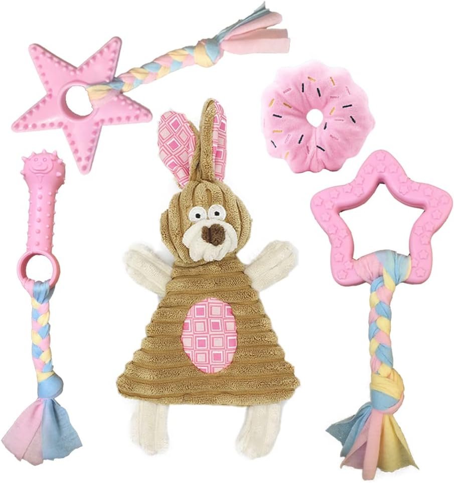 Puppy Toys for Teething, Puppy Chew Toys for Small Dogs, Crinkle Dog Toys Small Breed Boredom and stimulating, Dog Toys for Small Dogs, Pink, 5-Pack - Image 2