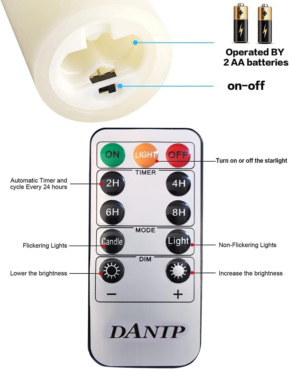 LED flameless Candle, with Embedded Starlight String,( danip)5-Piece LED Candle, with 10-Key Remote Control, 24-Hour Timer Function, Dancing Flame, Real Wax, Battery-Powered. (Ivory White) - Image 6