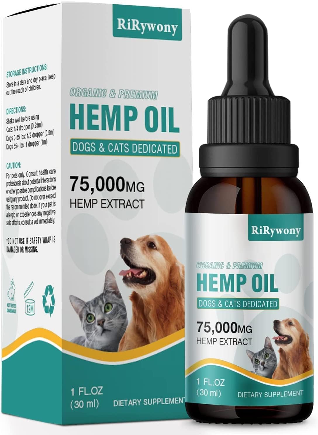 RiRywony Hemp Oil for Dogs Cats - Pure Hemp Drops for Pets Arthritis Pain Anxiety Relief Stress - Dog Herbal Supplements -Hip Joint Support Calming - Skin Health - Omega Fatty Acids - Made in USA - Image 2