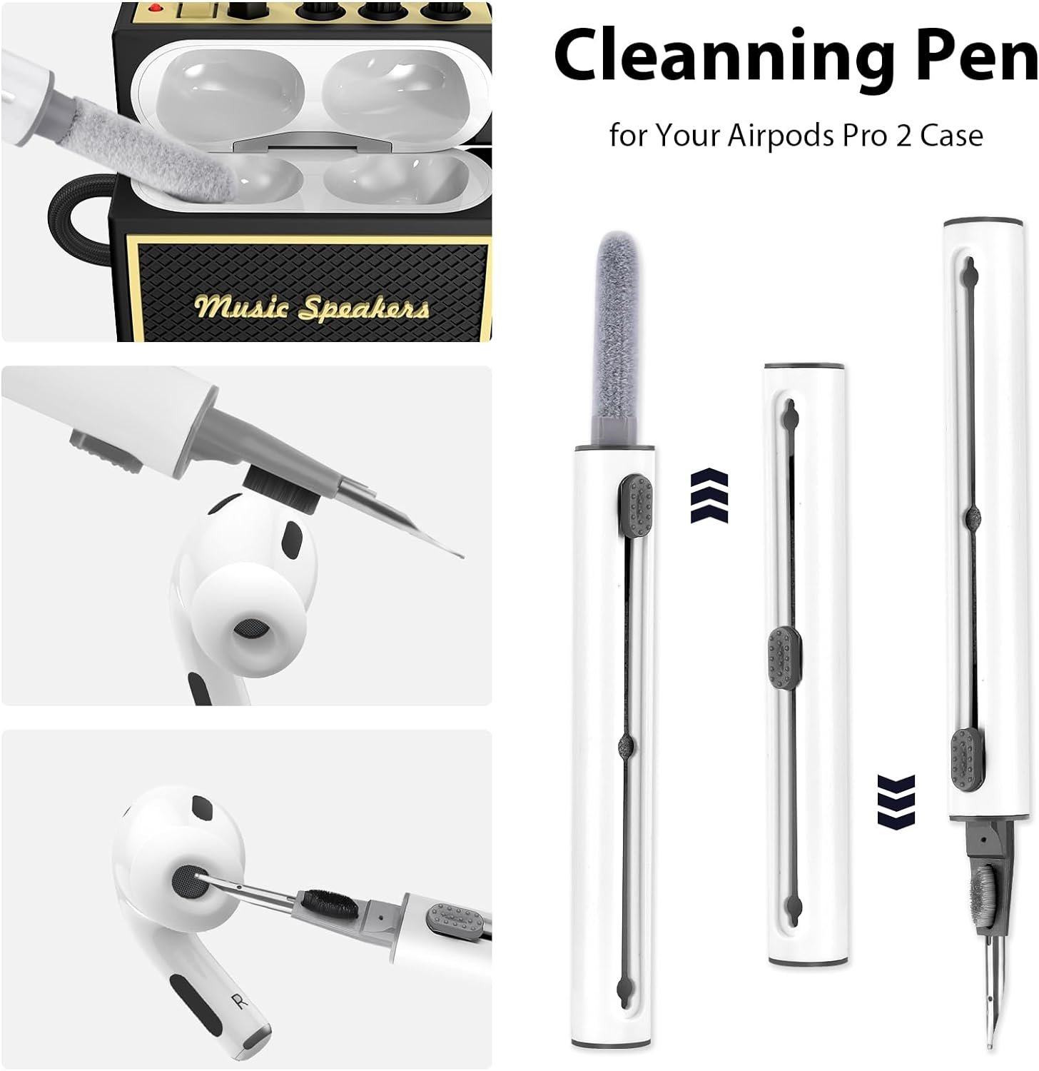 AirPods Pro 2nd Generation Case Cover with Cleaner Kit, Airpod pro case Guitar amp Retro Audio Design Soft Silicone Protective Cover for AirPods Pro 2 Case with Lanyard (2023/2022) Black - Image 6