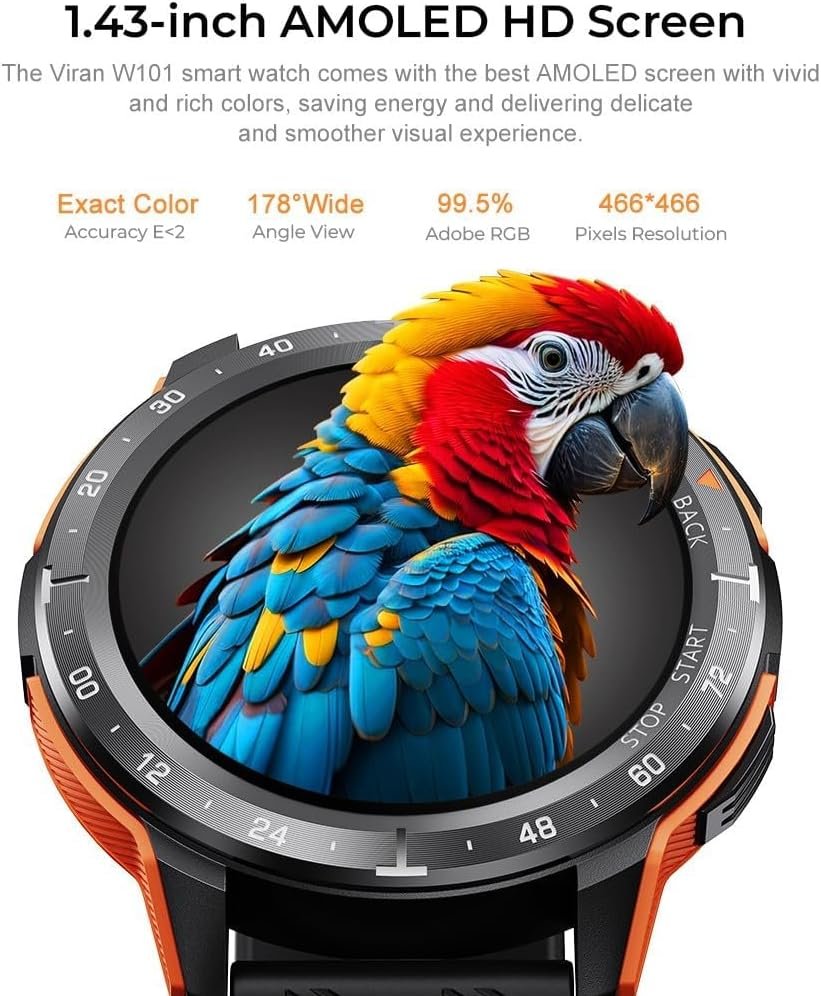 VIRAN Military Smart Watch for Men Women (Answer/Make Calls), 35 Days Long Battery, IP68 Waterproof 1.43’’ AMOLED Fitness Tracker, 100+ Sport Modes Fitness Watch with SpO2/Sleep/Heart Rate Monitor - Image 4