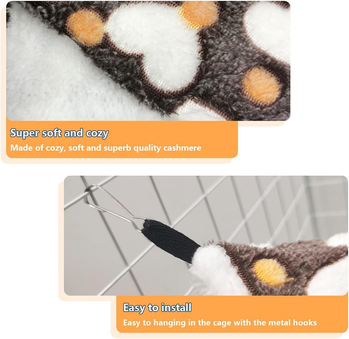 LEFTSTARER Cashmere Pet Bed Mat and Toy, Heart-Brown Ferret Guinea Pig Hammock Toy Small Animal Cage Accessories, 19.7x5.9in Hanging Tunnel & 13.39x13.39in Bunkbed Hammock - Image 4