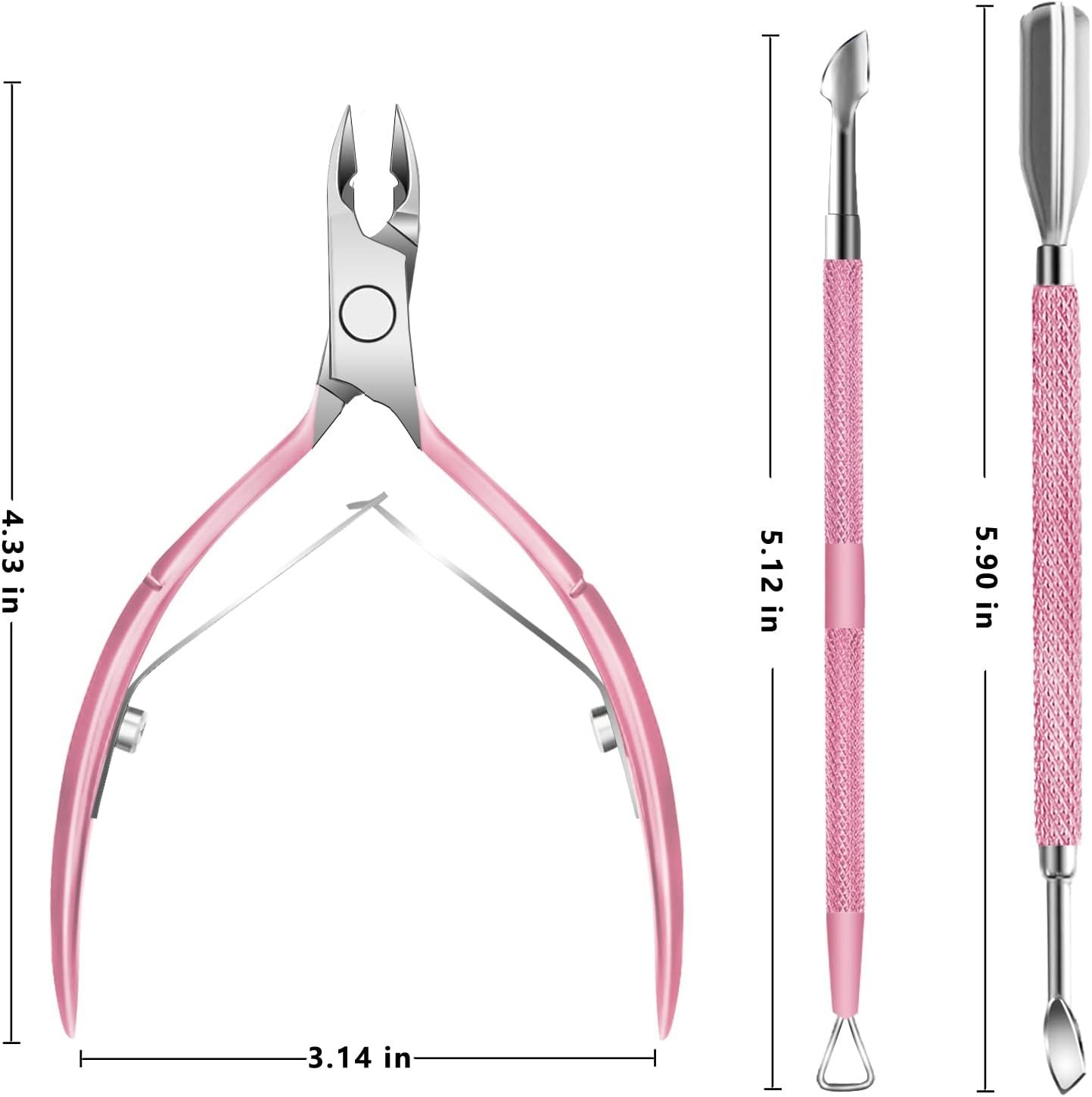 Cuticle Trimmer with Cuticle Pusher and Scissors, Cuticle Remover Professional Durable Pedicure Manicure Tools, Stainless Steel Cuticle Nipper Cutter Clipper for Fingernails and Toenails (Pink) - Image 8