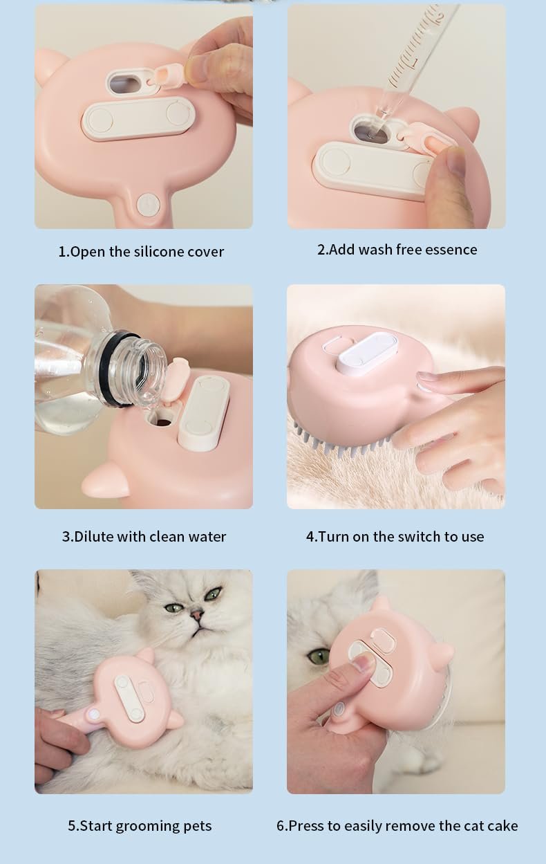 4 in 1 Steamy Pet Brush for Shedding - Rubber Misting Brush with Release Button for Long & Short Hair Cats and Dogs - Pet Grooming Tool (Blue) - Image 6