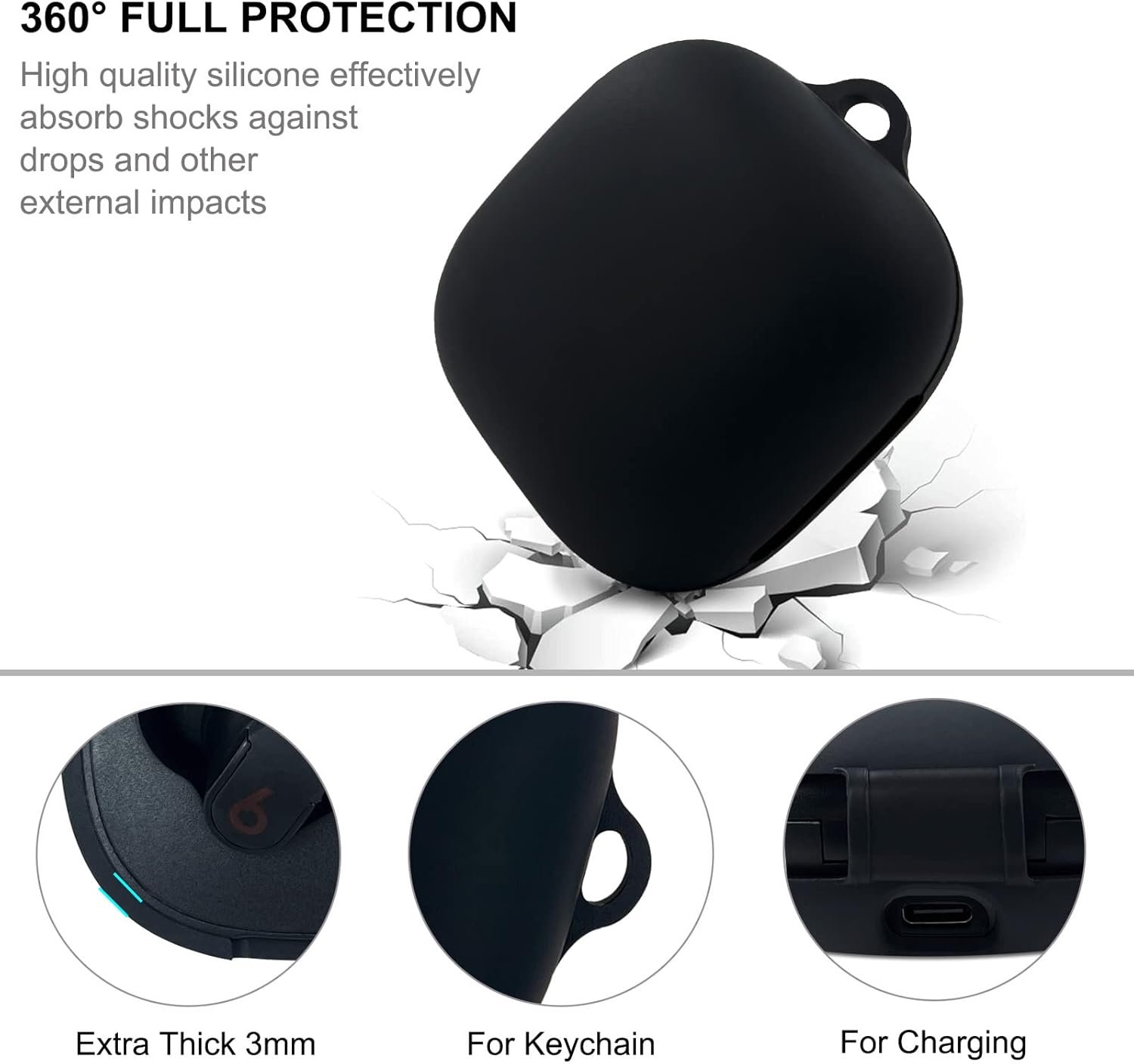 Case Compatible with Beats Fit Pro Soft Silicone Case for Beats Fit Pro 2021 with Cute Pompom Keychain (Black) - Image 4
