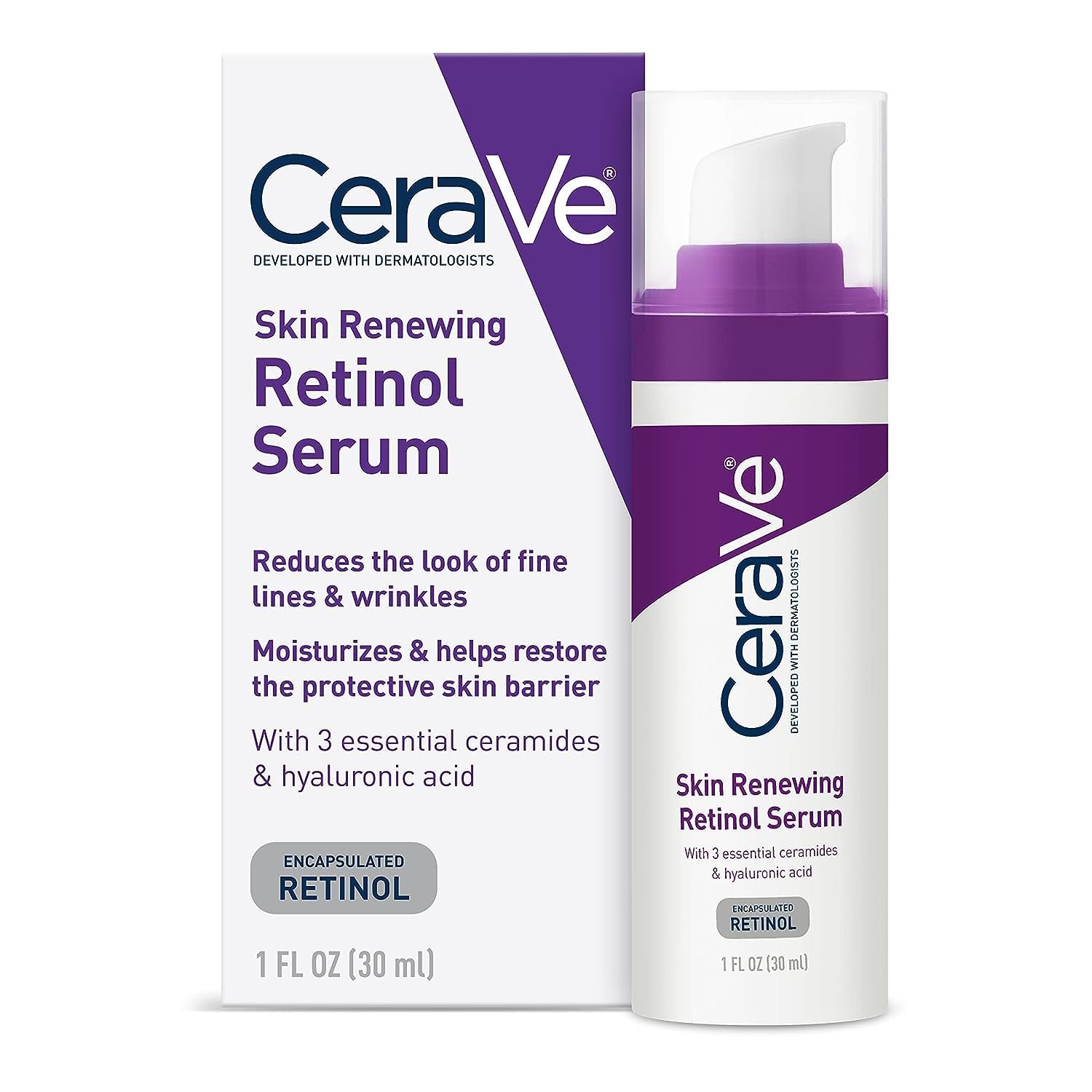 CeraVe Anti Aging Retinol Serum | Cream Serum for Smoothing Fine Lines and Skin Brightening | With Retinol, Hyaluronic Acid, Niacinamide, and Ceramides | 1 Ounce - Image 2