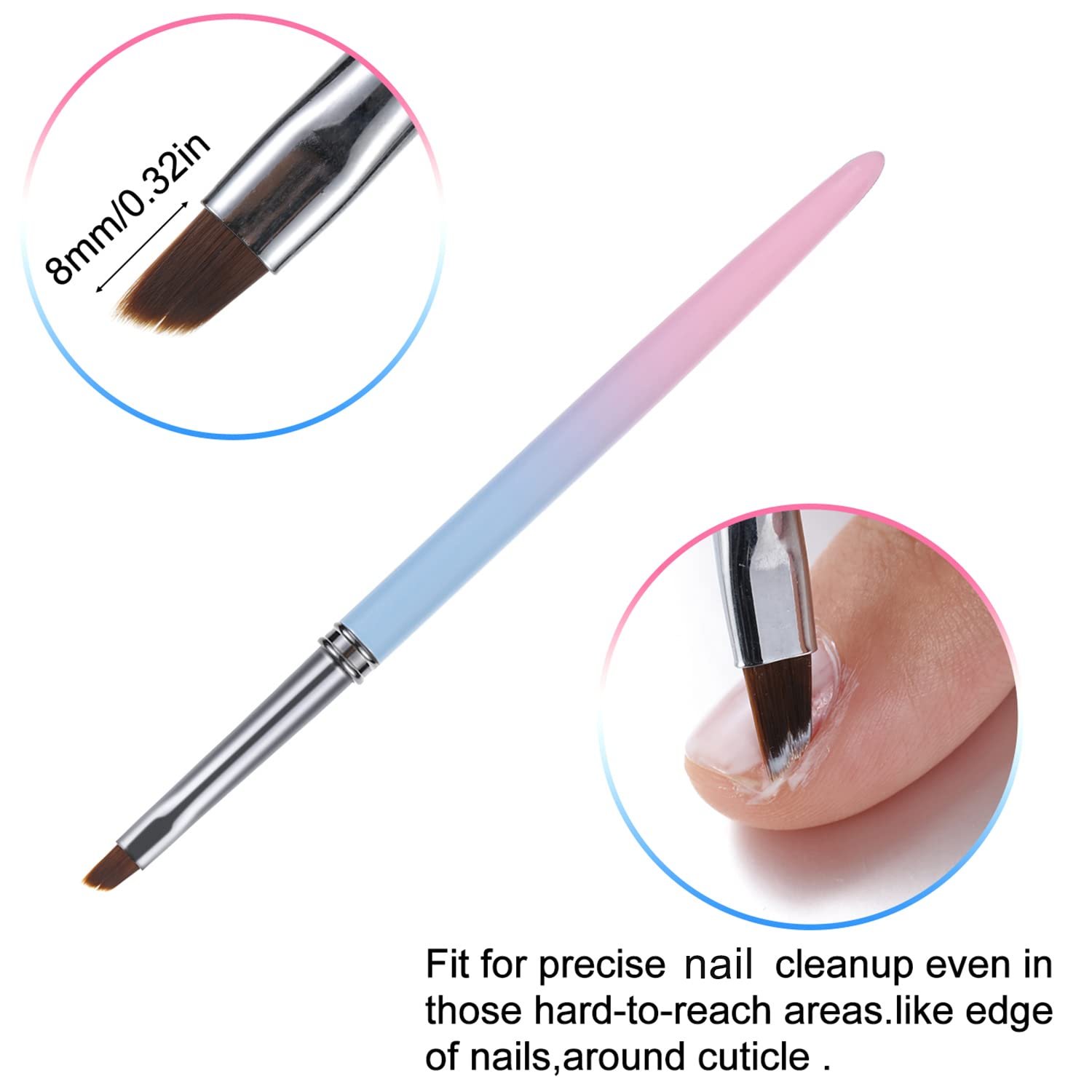 Nail Art Clean Up Brushes,Nail Brushes for Cleaning Polish Mistakes on the Cuticles, Acetone Resistant Nail Brush, Fingernail Cleaning Brushes for Nail Art and Designs (2 Pcs Round&Angled) - Image 4