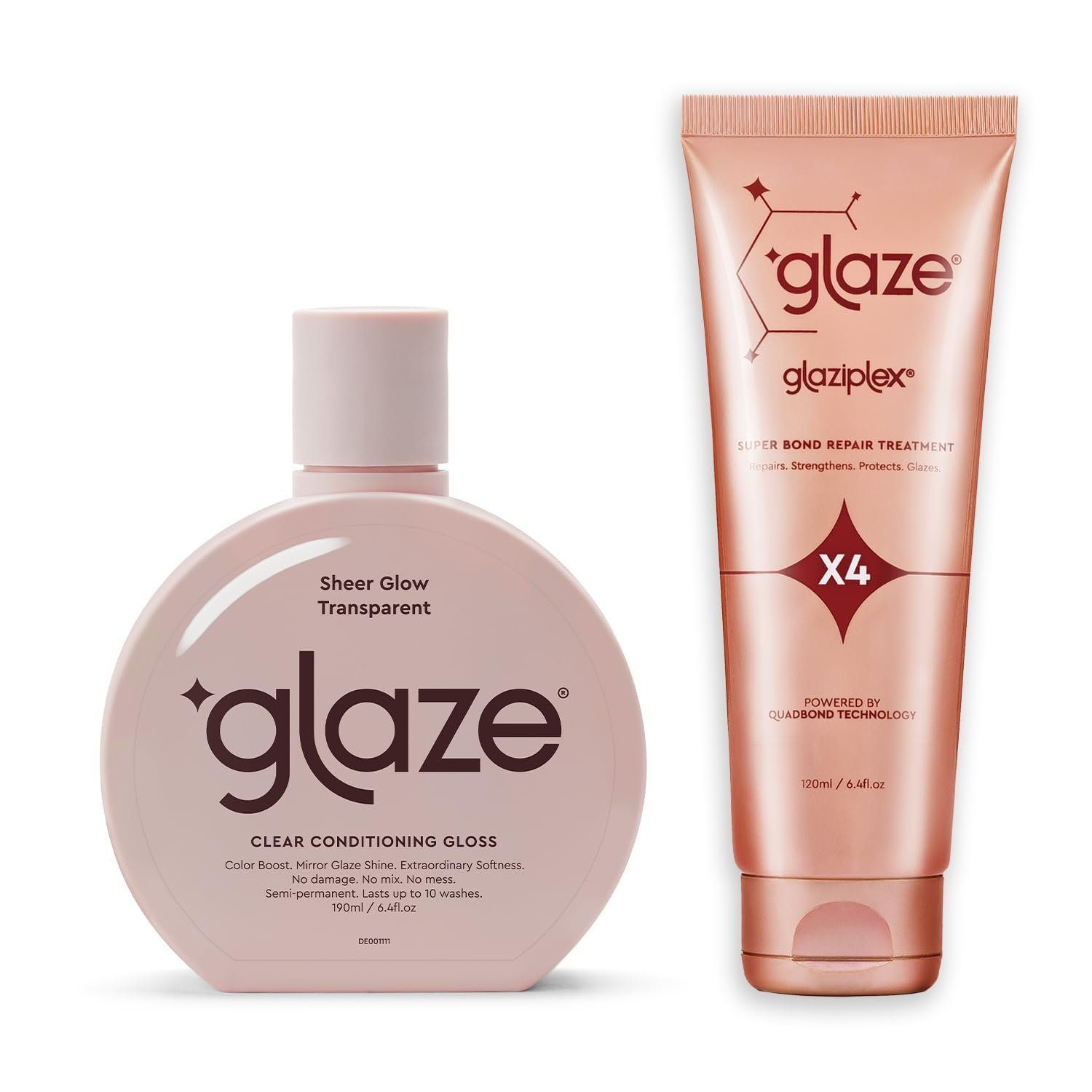 Glaze Sheer Glow Transparent Clear Conditioning Super Gloss 6.4 fl.oz & GlaziPlex Super Bond Repair Hair Treatment, 120ml. 4-in-1 Deep Conditioning Hair Mask - Image 2
