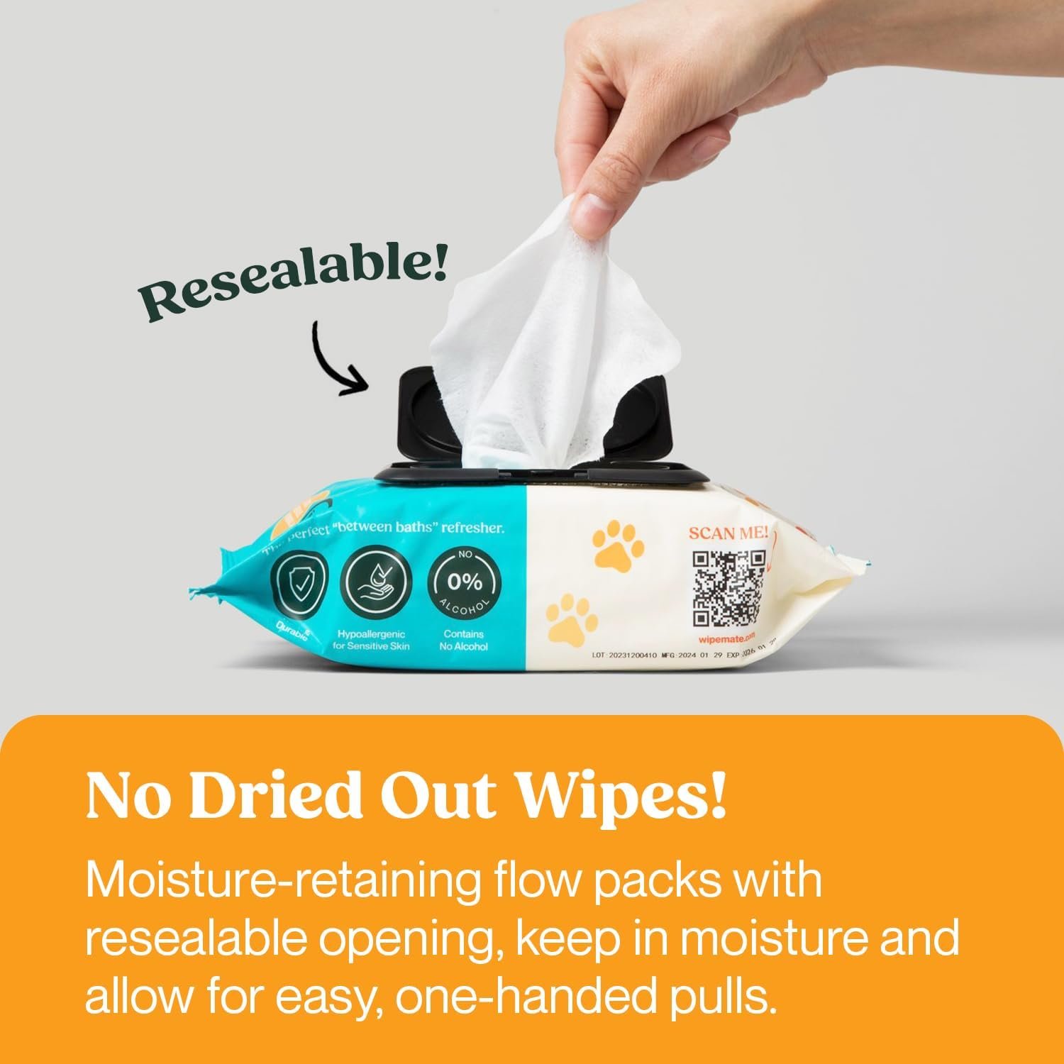 Premium Dog & Cat Pet Wipes, Cleans Pet Paws, Ears, Fur, Butt, & Anal Gland, No-Rinse Solution, Gentle, Deodorizing, Hypoallergenic - Unscented 100 ct - Image 5